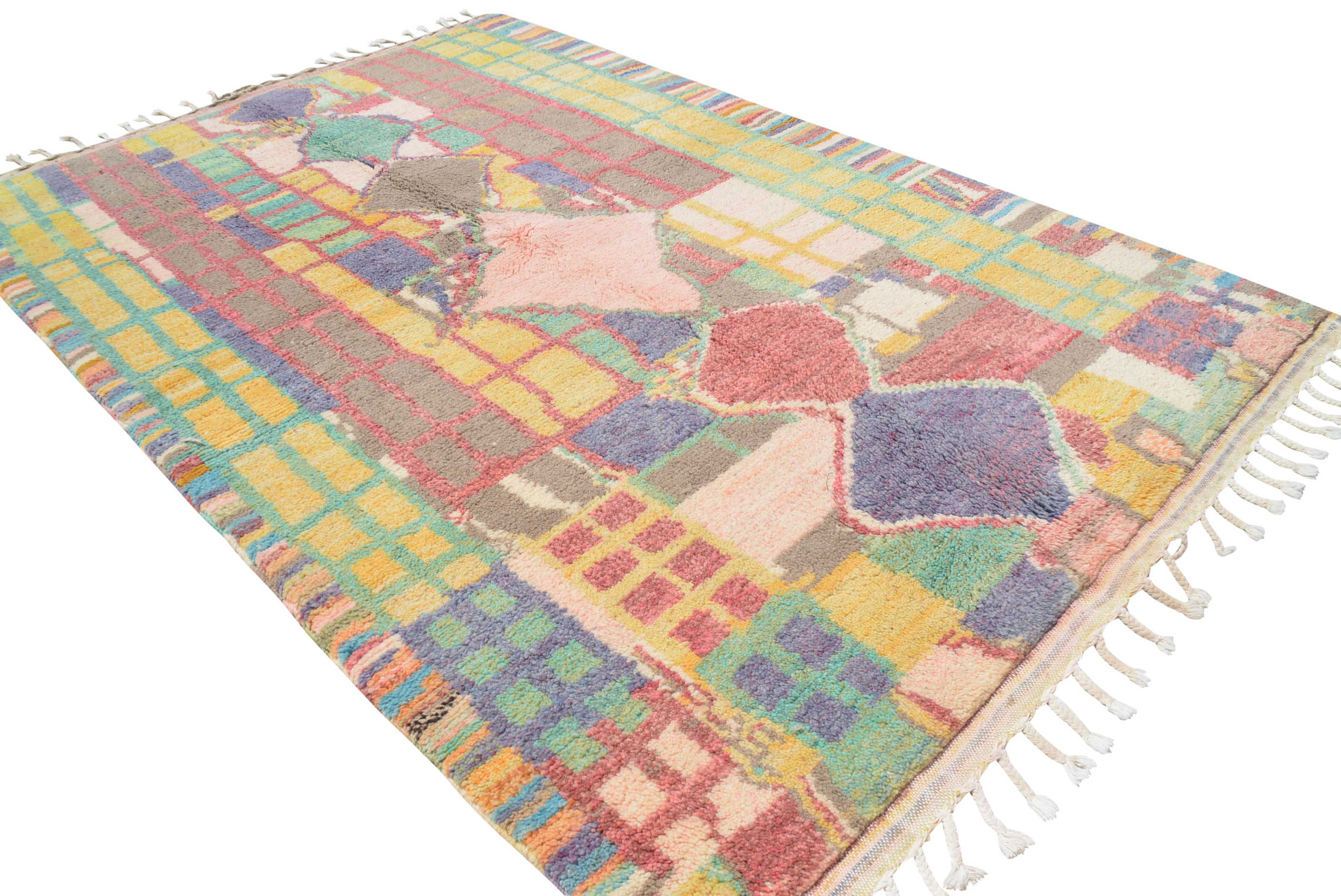 Anyway (5'2" x 8'0") - Abstract Multicolor Glitch Grid & Diamond Totem Azilal Rug - Image 5