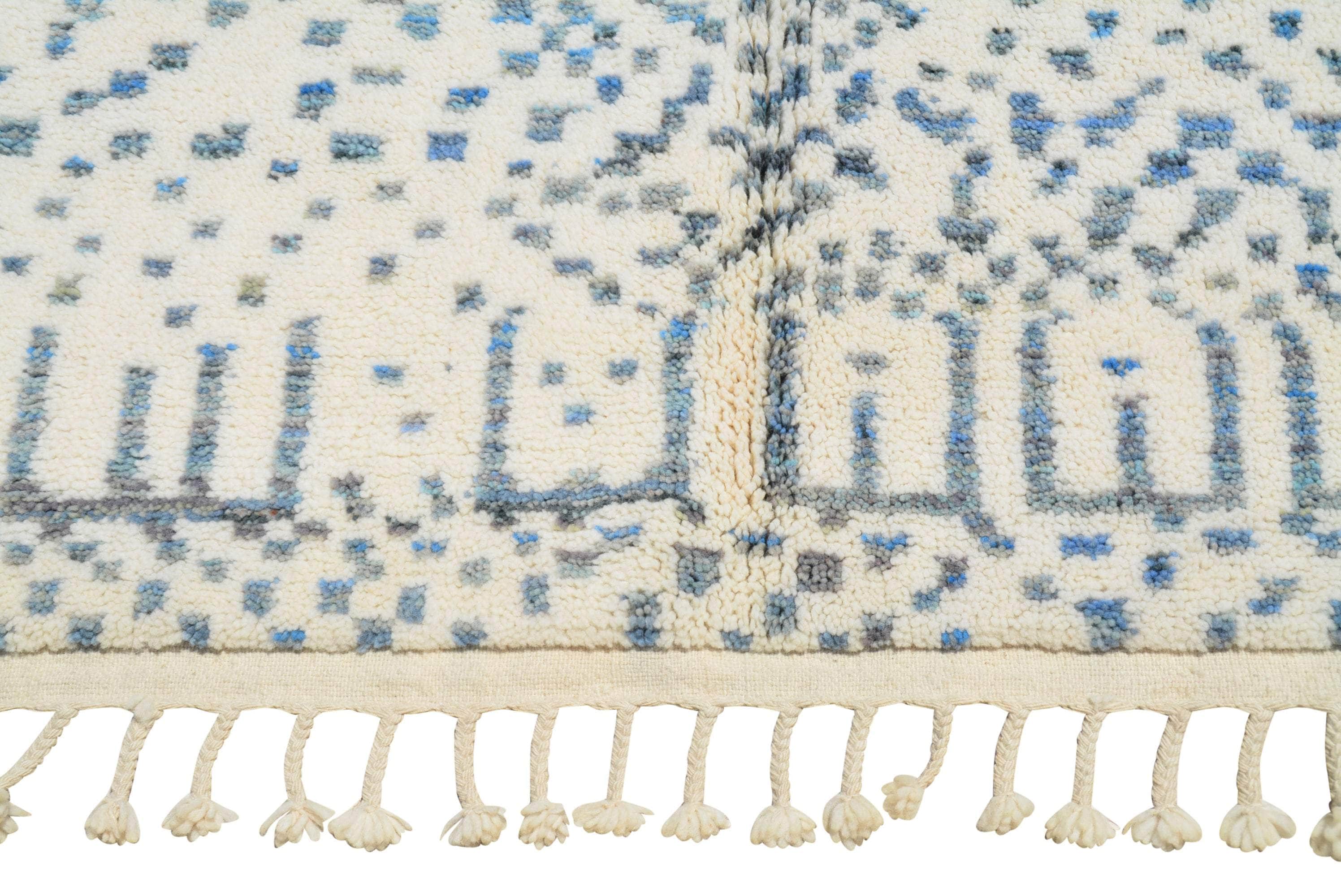 Aqua Mosaic (5'2" x 8'2") - Abstract Blue & Cream Geometric Symbol Azilal Rug - Image 3