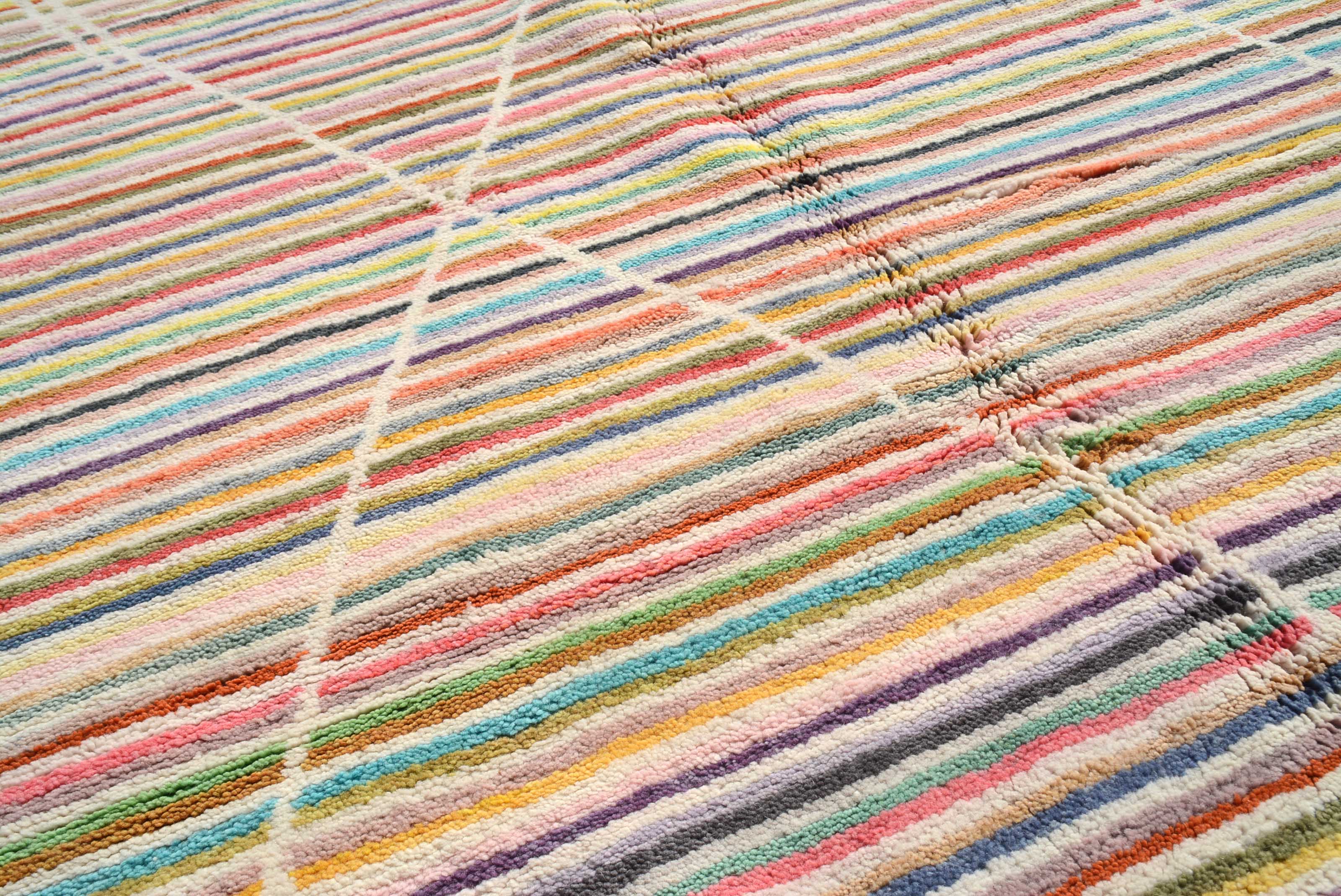 Beni Strokes (7'10" x 10'0") - Multi-Color Striped Beni Ourain Style Rug - Hand-Knotted Wool - Image 2