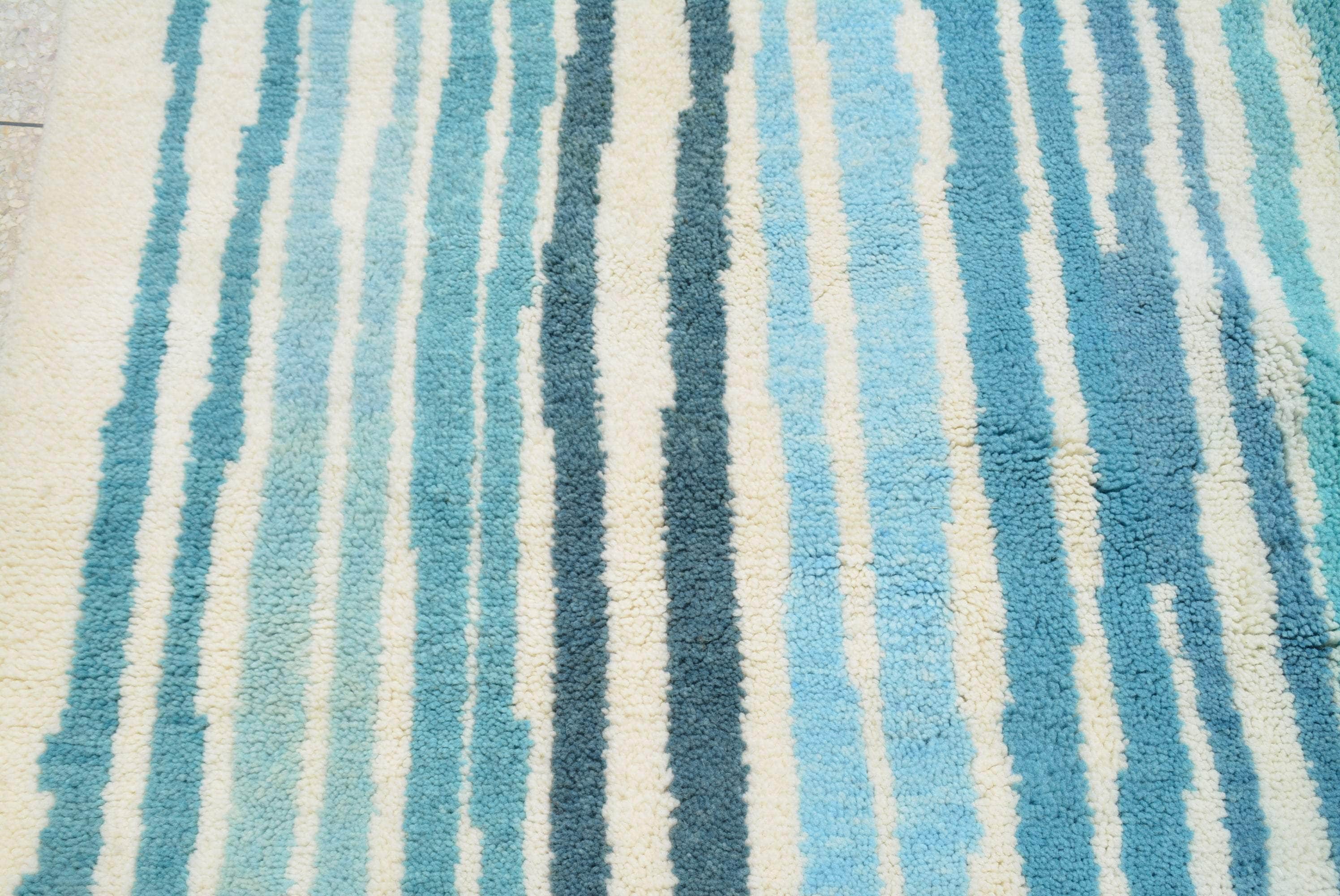 Blue Veil (8'0" x 10'0") - Abstract Blue & Taupe Linear Color Block Azilal Rug - Image 2