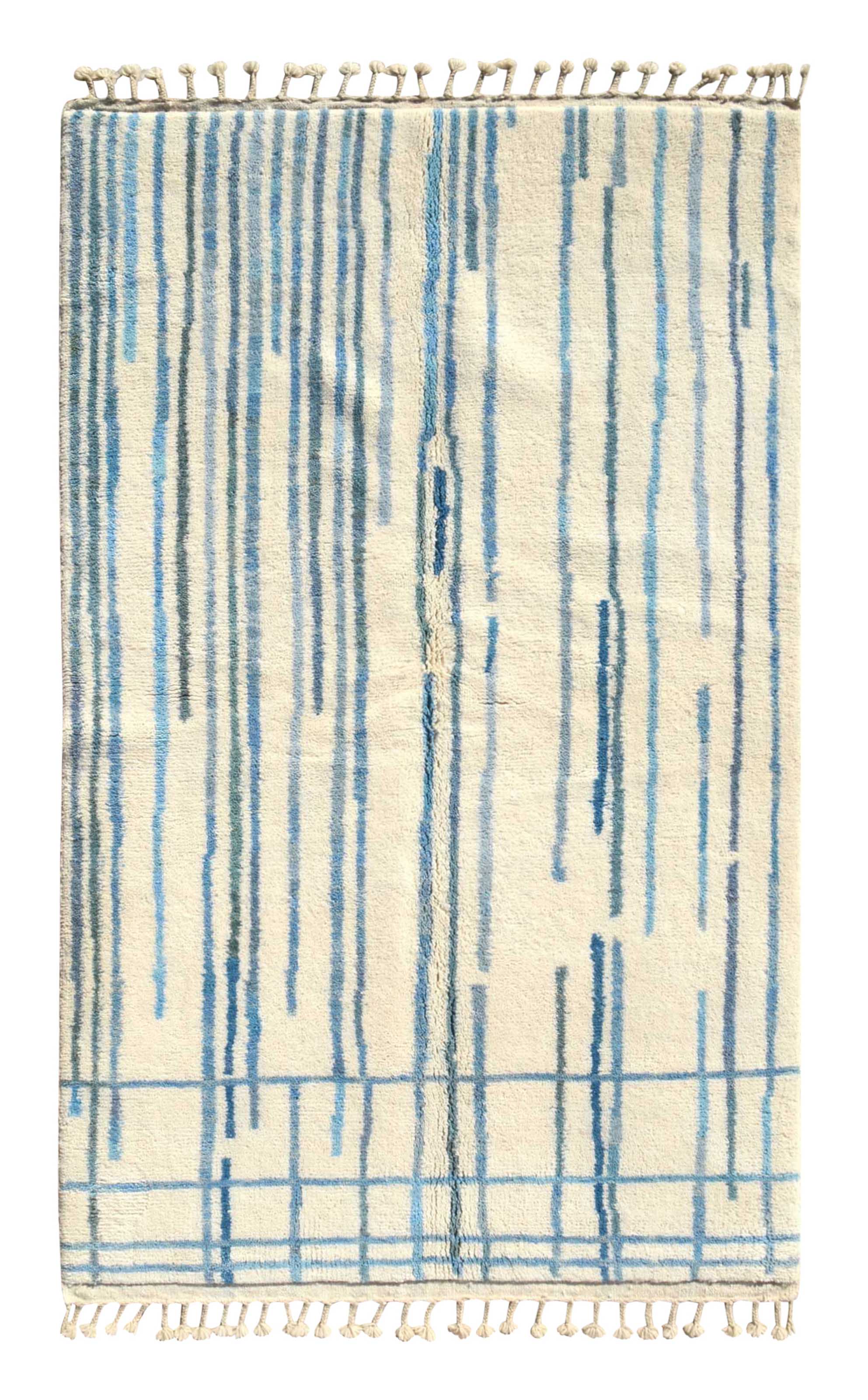 BlueStreak (5'2" x 8'0") - Abstract Blue Vertical Stripe Azilal Rug - Hand-Knotted Wool