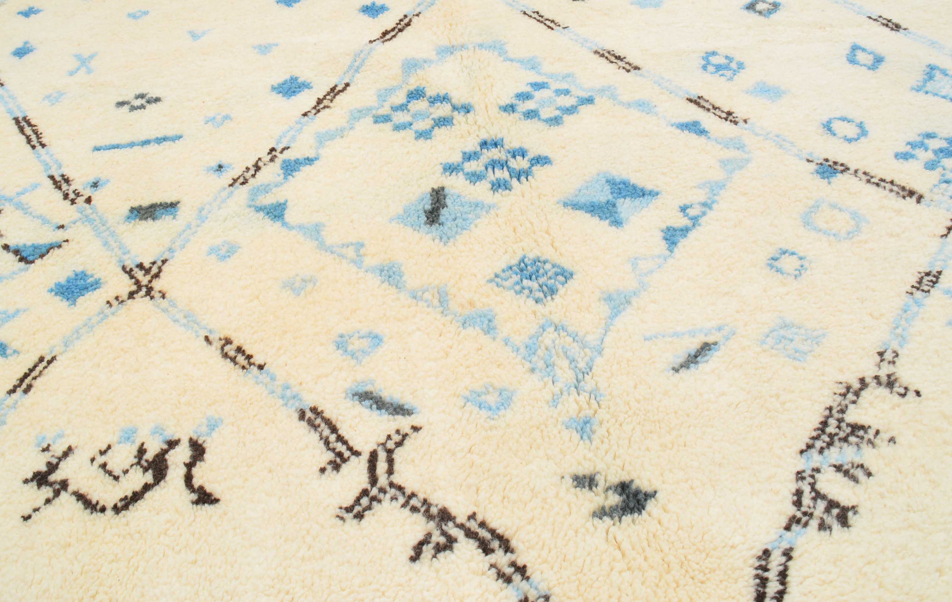 Breathe (6'2" x 9'0") - Sky Blue & Brown Lattice Beni Ourain Rug - Image 3