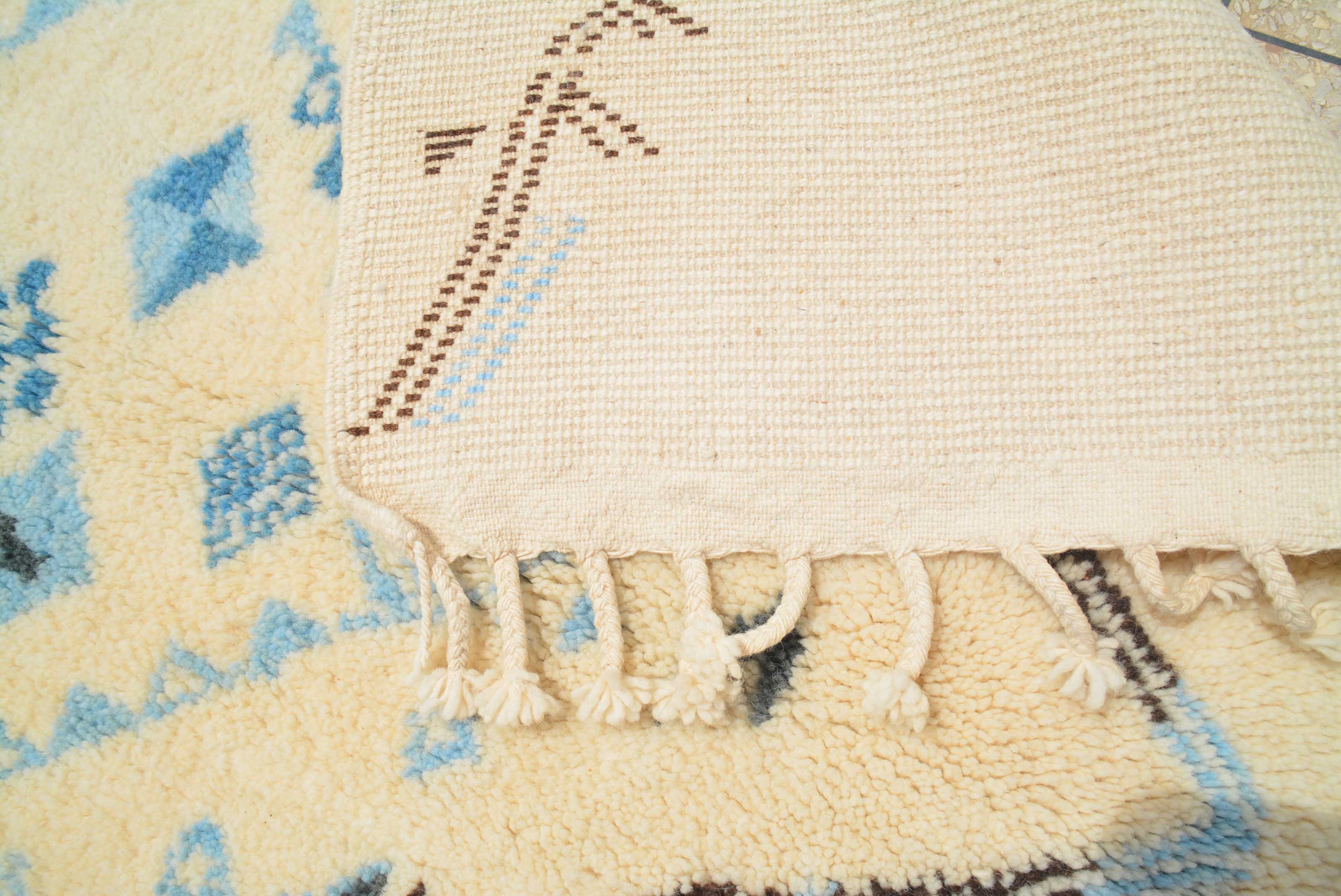 Breathe (6'2" x 9'0") - Sky Blue & Brown Lattice Beni Ourain Rug - Image 5