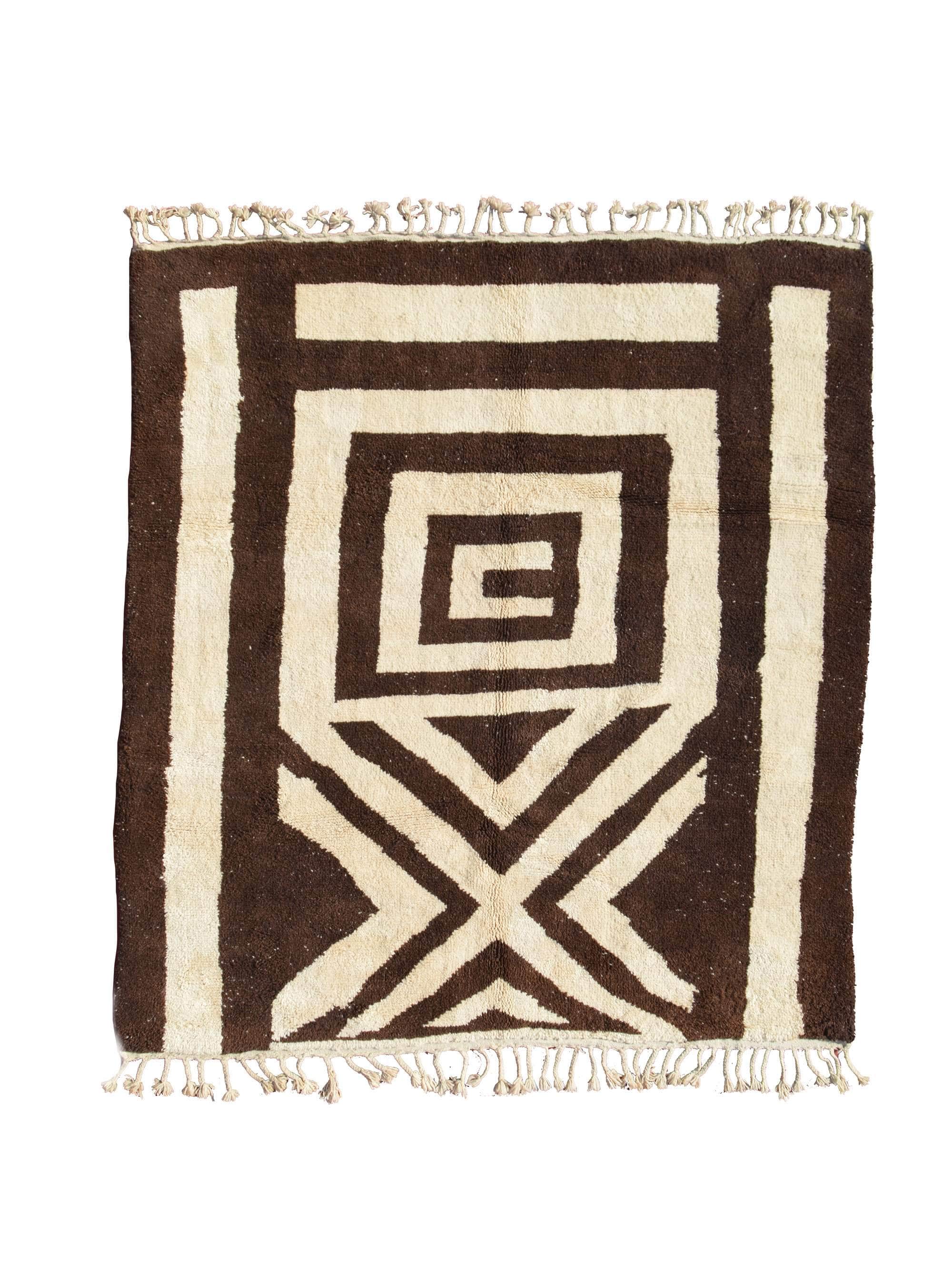 Brother Kuba (8'10" x 9'8") - Bold Chocolate Brown & Cream Tribal Geometric Rug