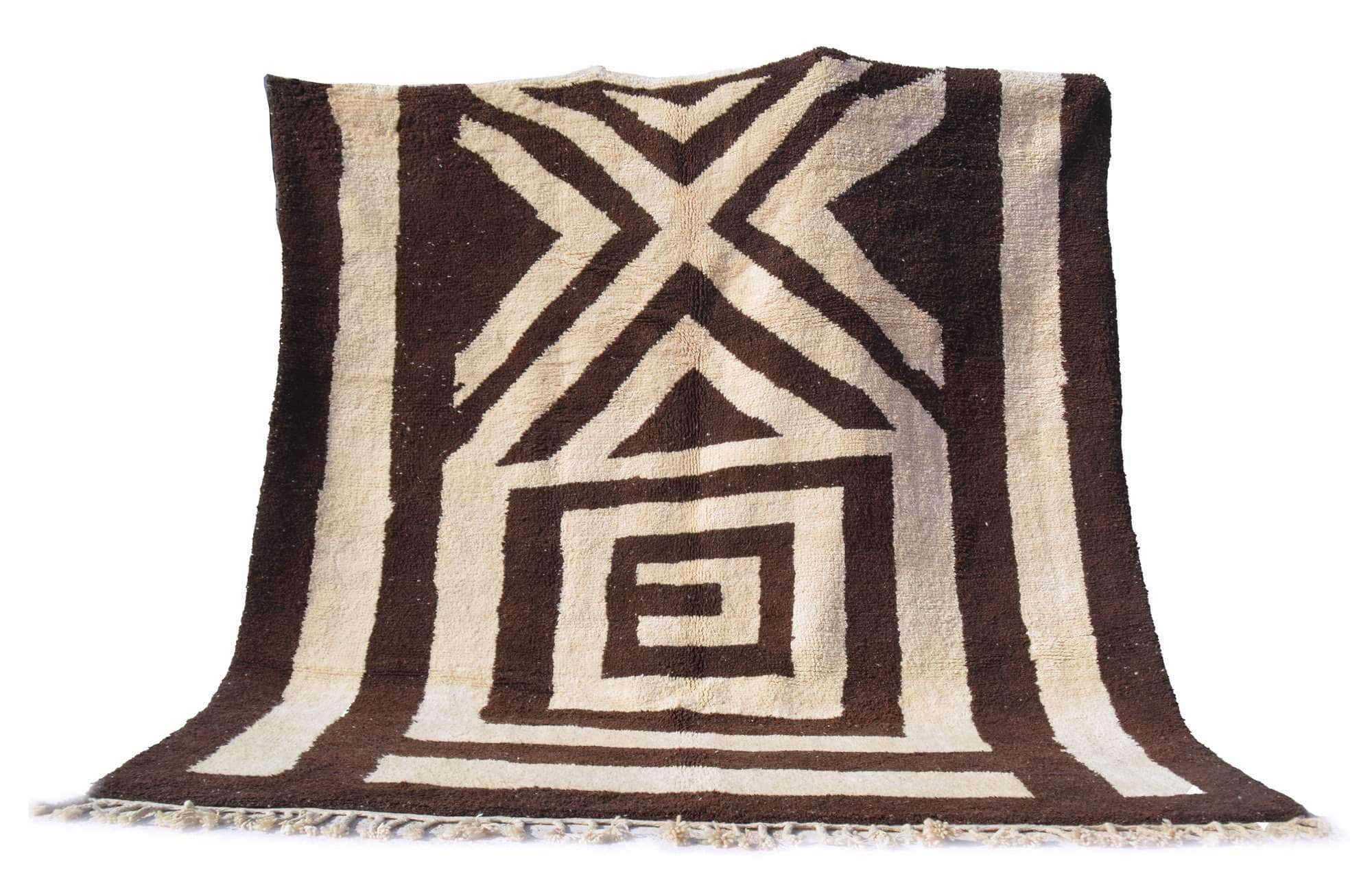 Brother Kuba (8'10" x 9'8") - Bold Chocolate Brown & Cream Tribal Geometric Rug - Image 5