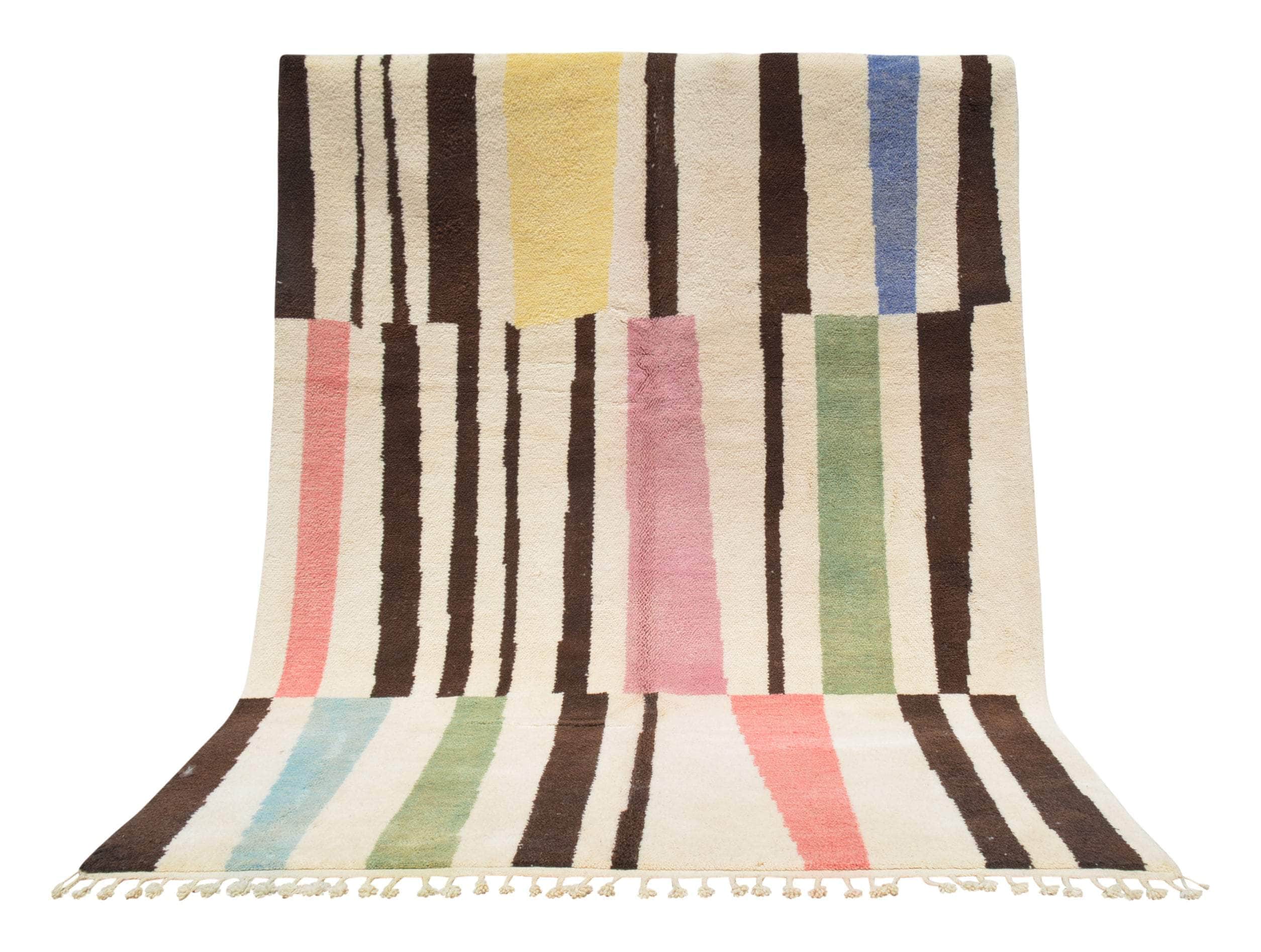Castle of Wonders (8'0" x 10'0") - Abstract Multicolor & Brown Broken Stripe Azilal Rug - Image 6