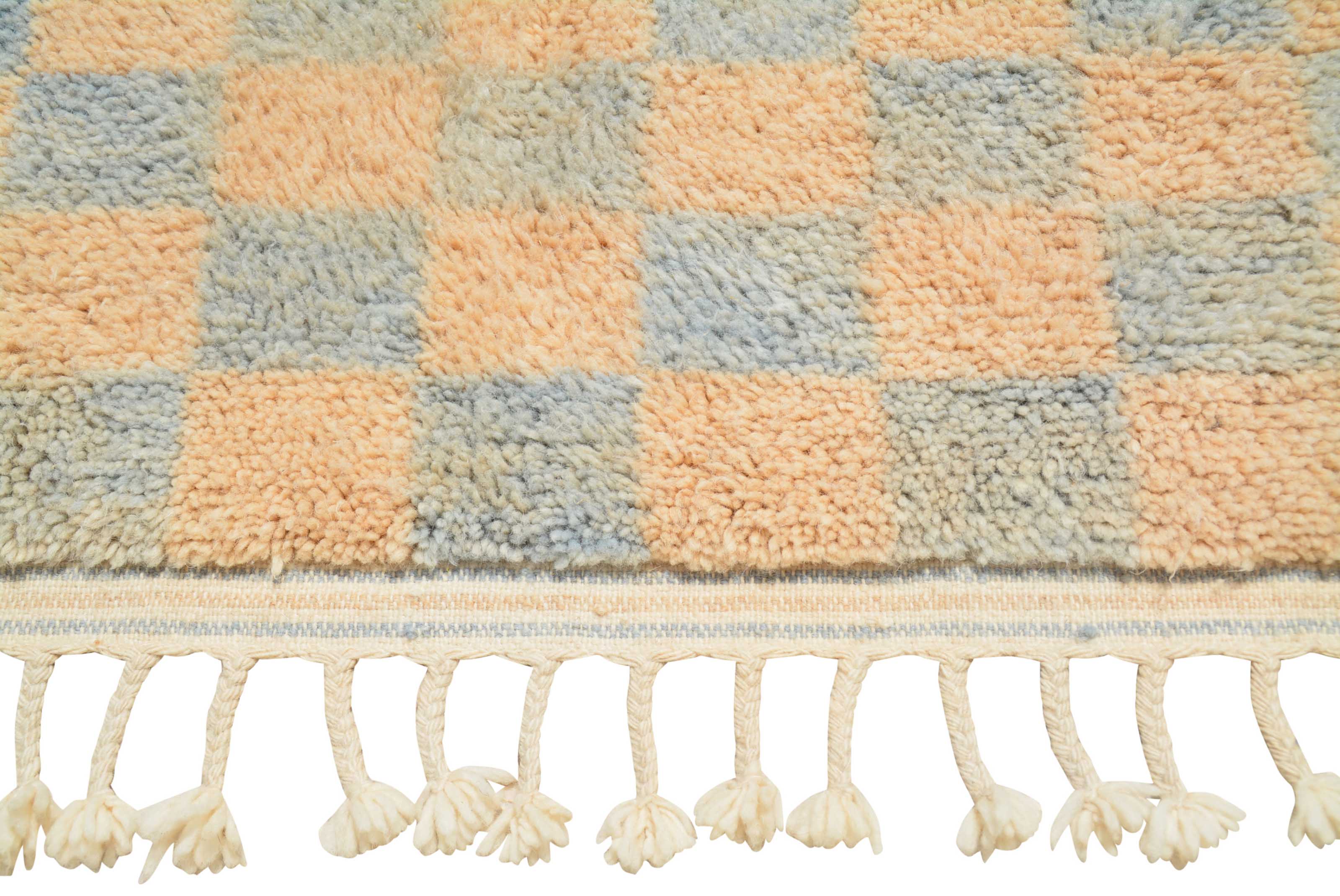 Chessboard II (2'8" x 4'0") - Peach & Blue Checkerboard Accent Rug - Hand-Knotted Wool - Image 2