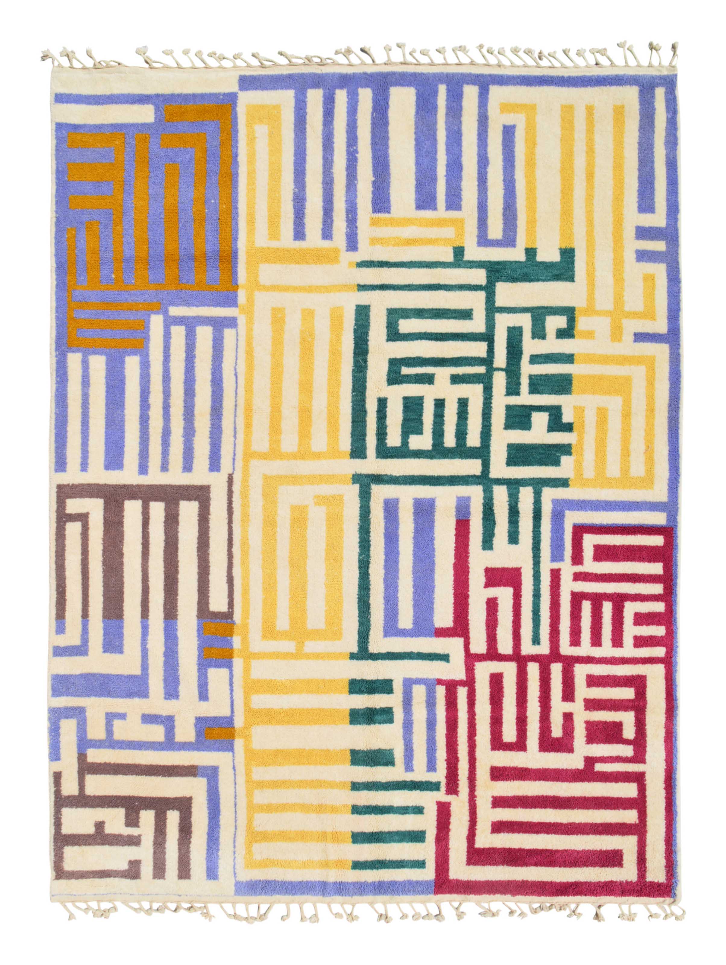 Clues (9'0" x 12'0") - Abstract Multicolor Geometric Maze Berber Rug