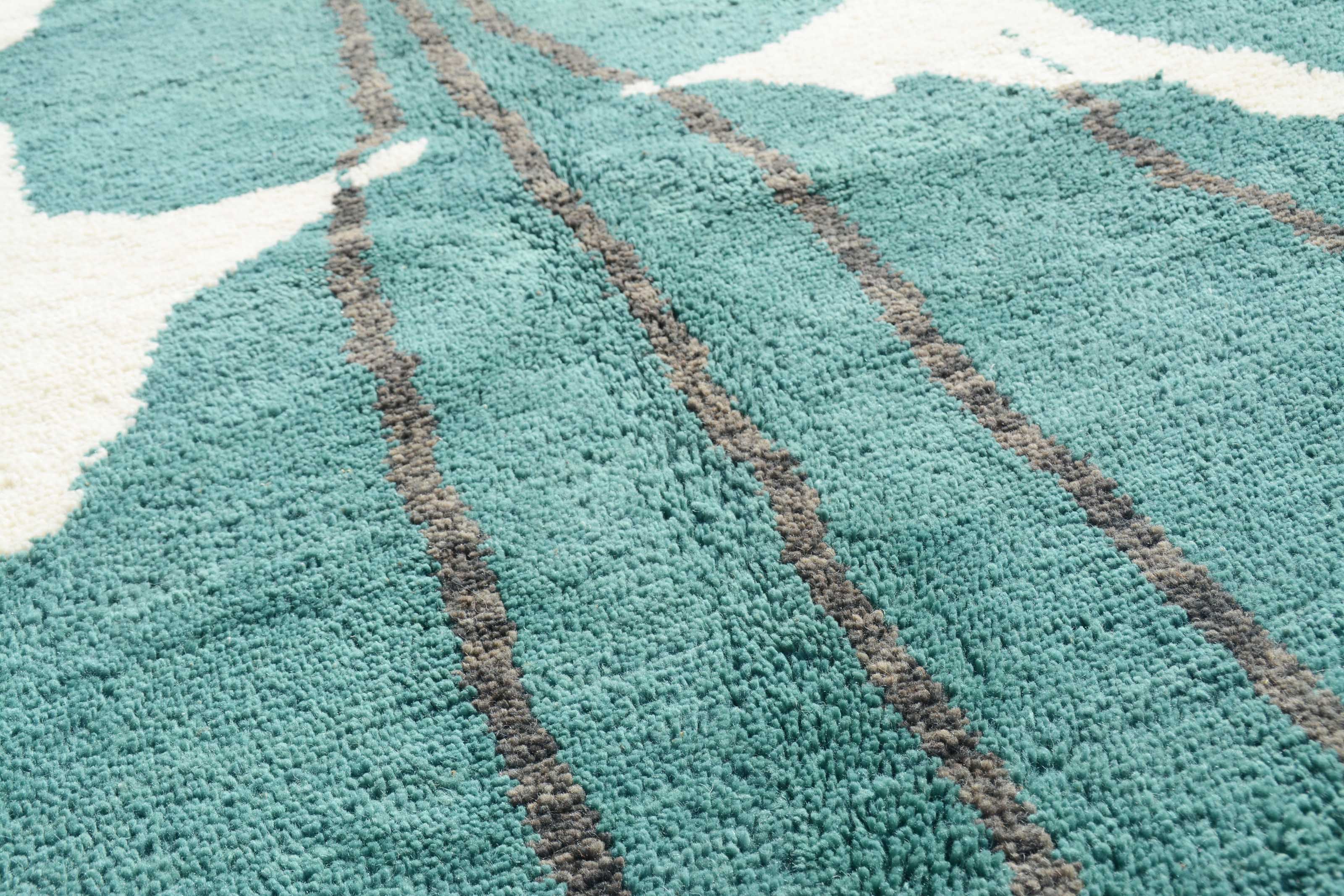 Coastal Waters (5'0" x 8'2") - Abstract Teal & Cream Organic Berber Rug - Image 2