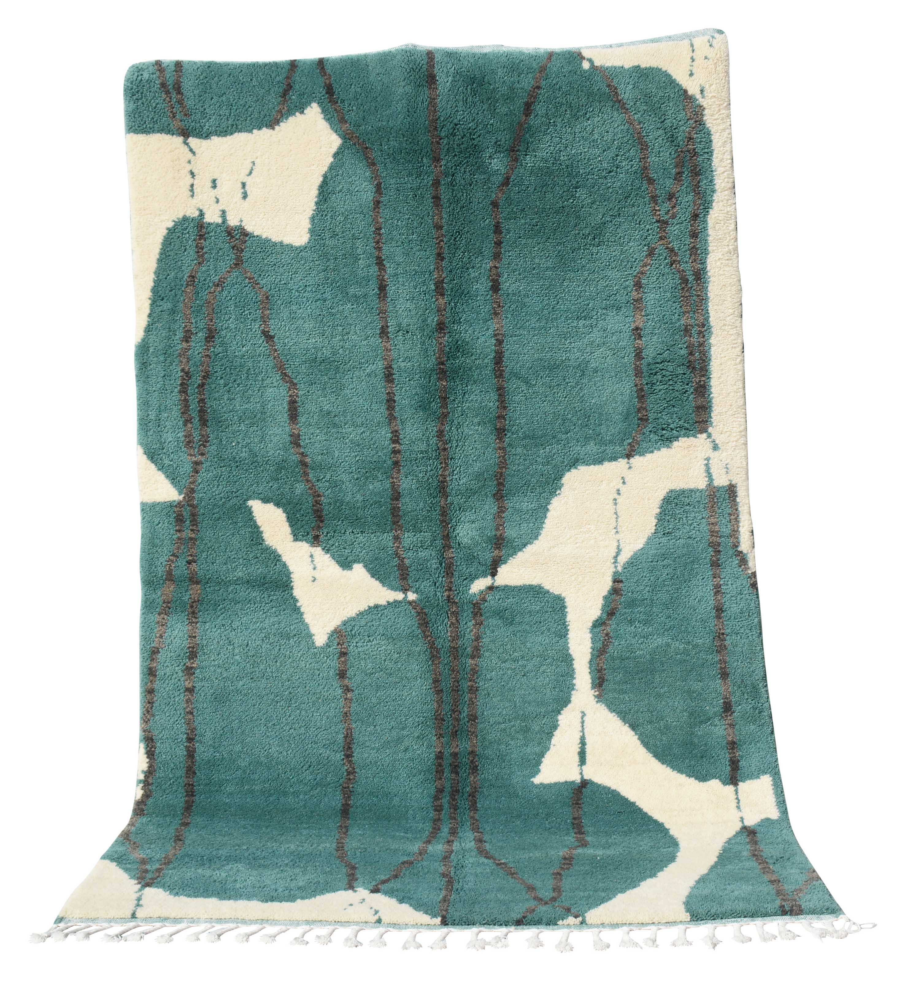 Coastal Waters (5'0" x 8'2") - Abstract Teal & Cream Organic Berber Rug - Image 6