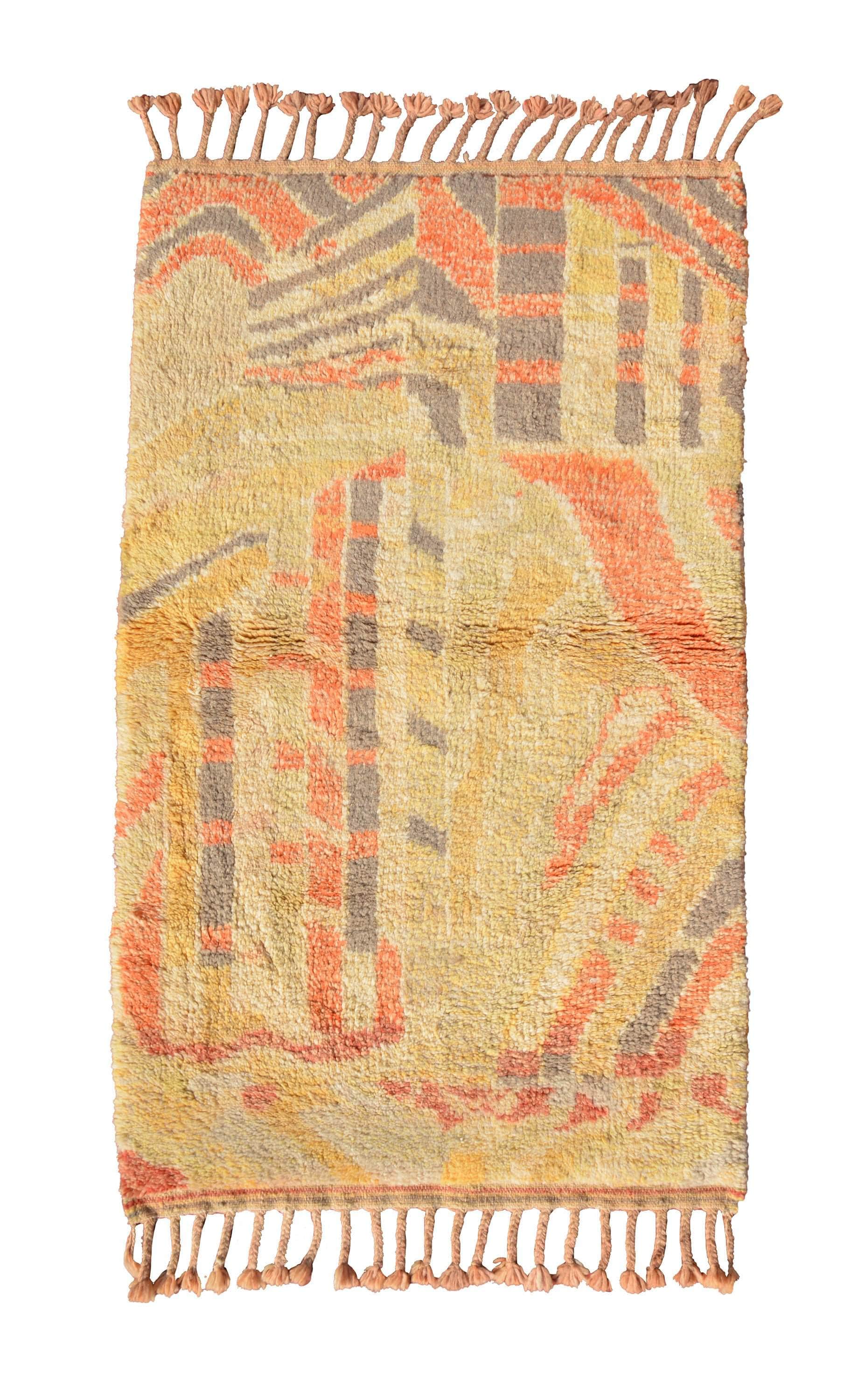 Summer Suit (3'1" x 5'2") - Vibrant Saffron & Orange Abstract Rug with Tassels