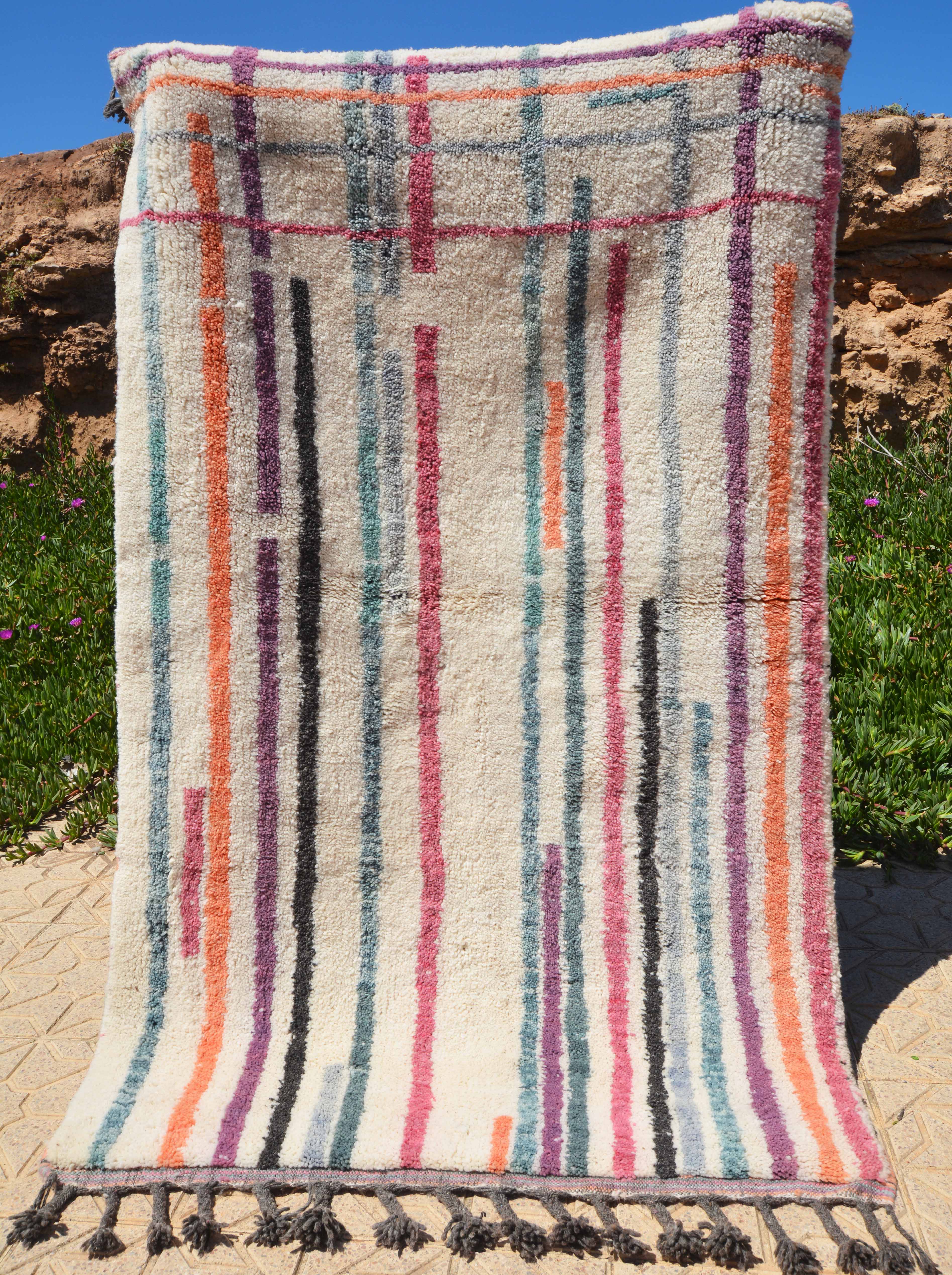 Debut (4' x 6'4") - Vibrant Multi-Color Vertical Stripe Azilal Rug - Image 4