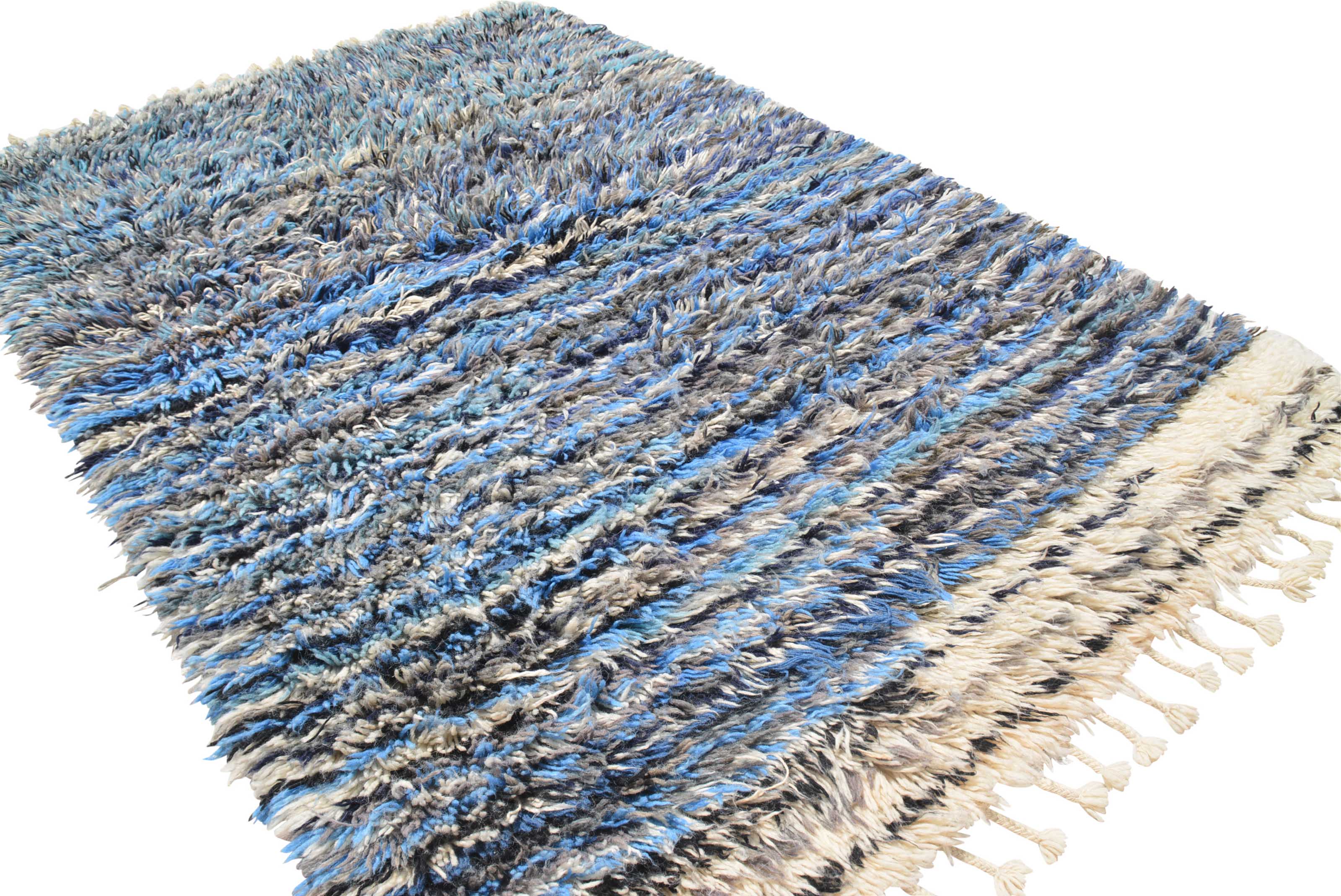 Deep Waters (5'4" x 7'10") - Abstract Blue & Grey Ultra Shag Azilal Rug - Image 5