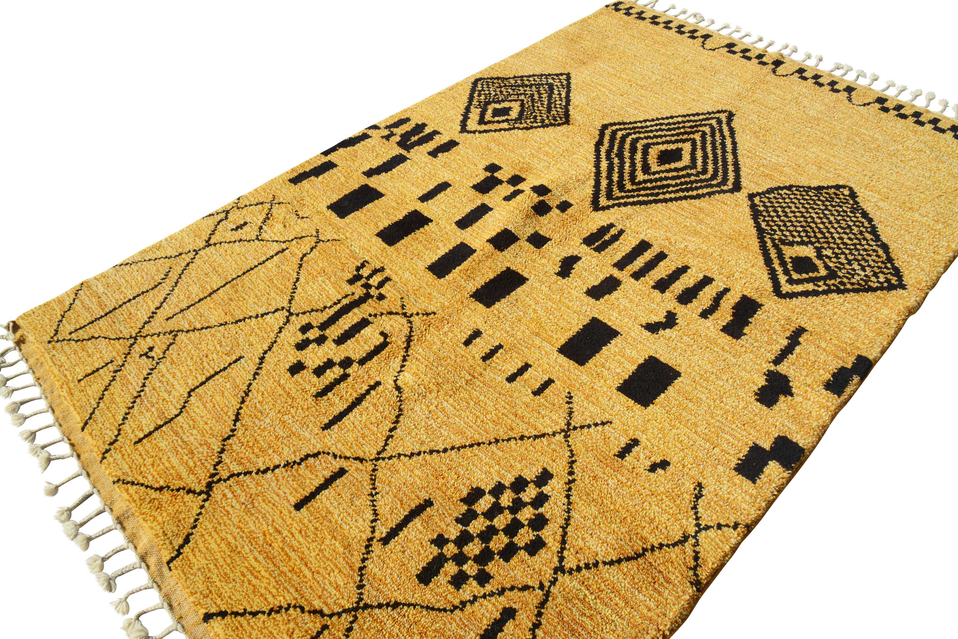 Elijah (6'0" x 8'10") - Abstract Golden Yellow Tribal Symbol Berber Rug - Image 4