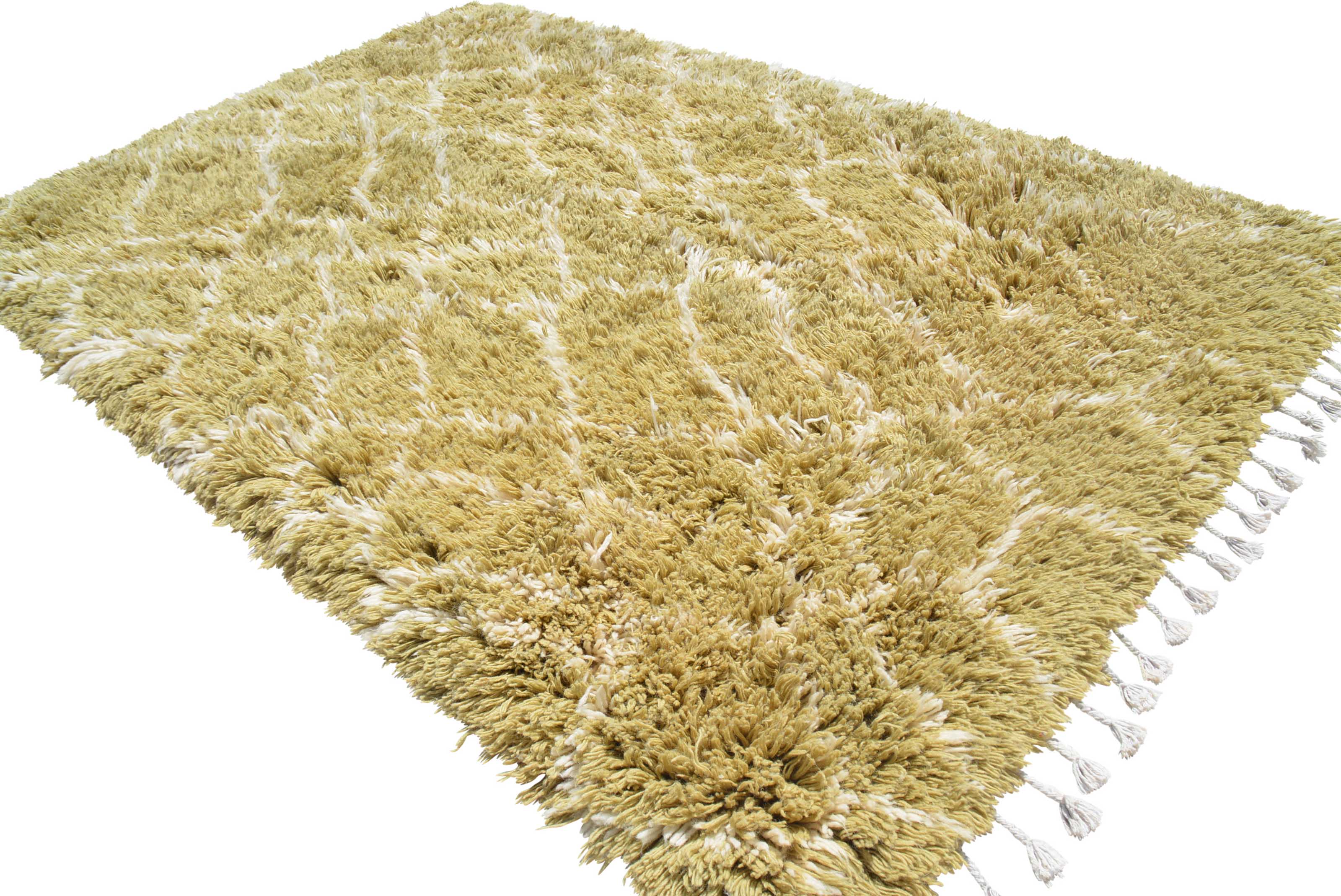 Fallen (5'8" x 8'6") - Abstract Pea Green Diamond Shag Berber Rug - Image 4