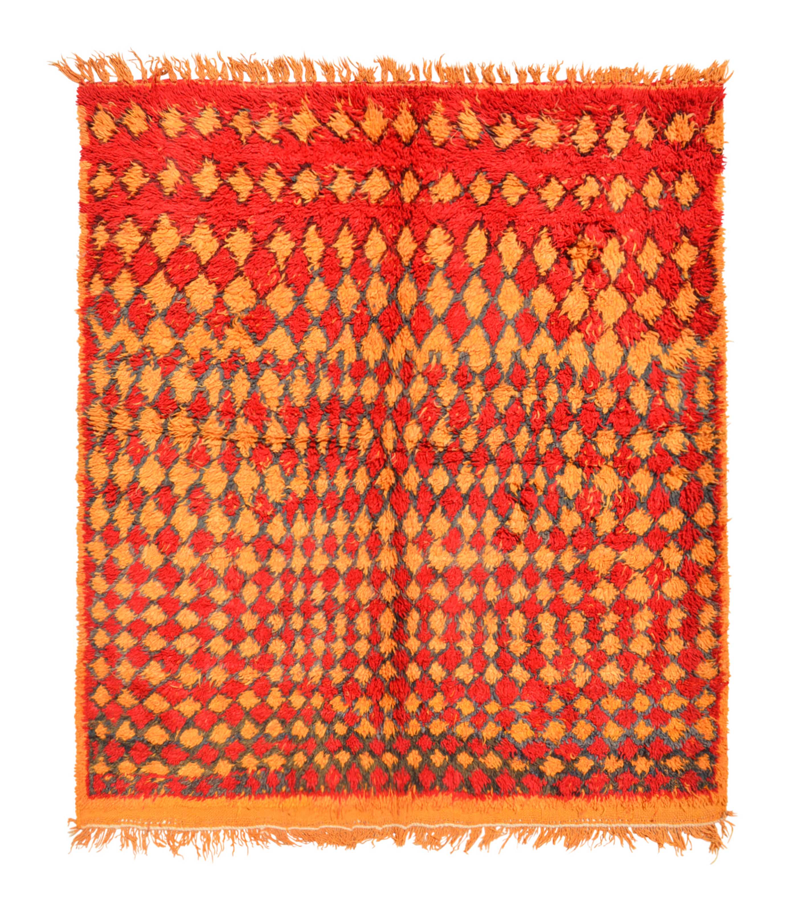Fire Walk (6'2" x 6'8") – Vintage Geometric Red & Orange Area Rug