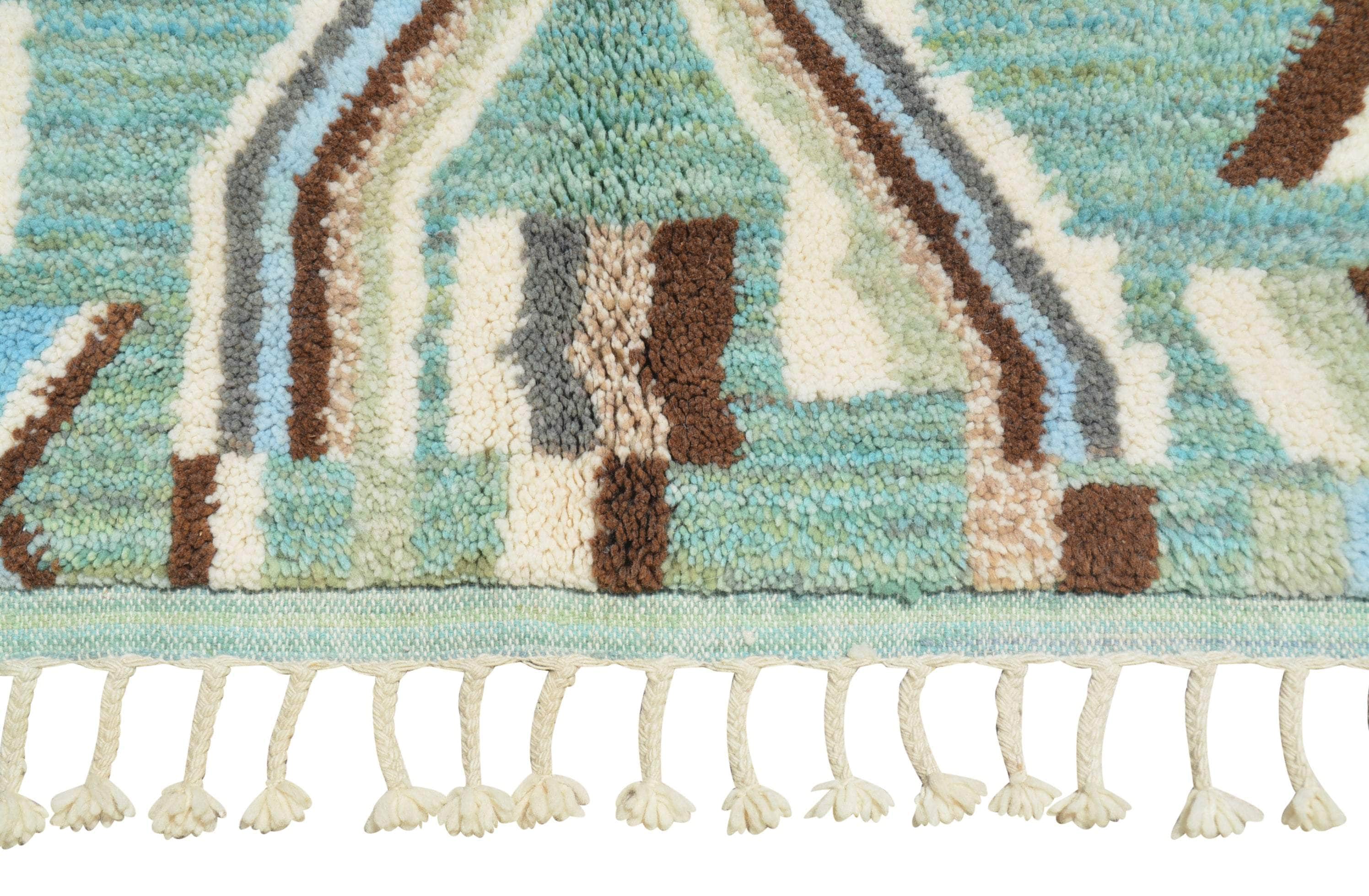 Flow & Branch (5'2" x 8'0") - Teal & Brown Tribal Geometric Symbol Azilal Rug - Image 3