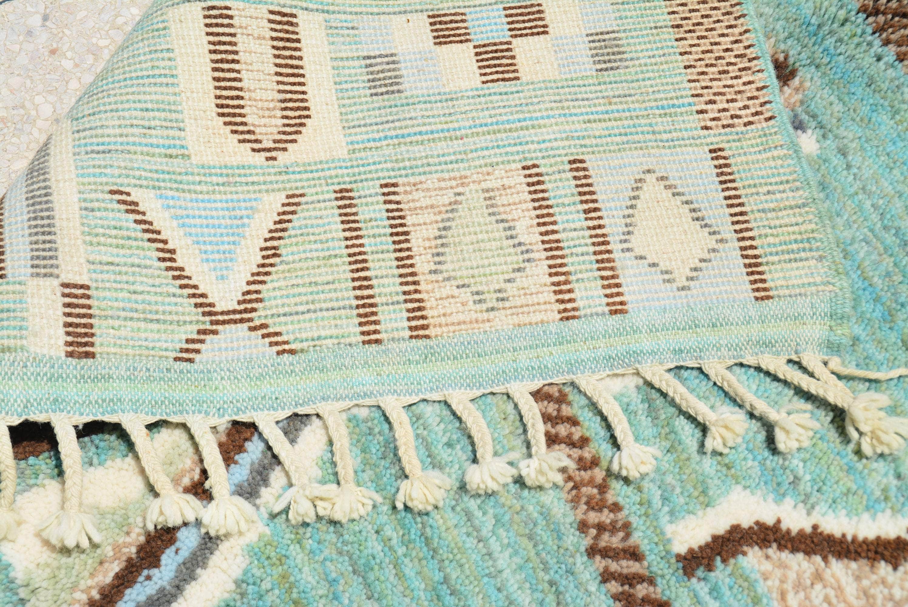 Flow & Branch (5'2" x 8'0") - Teal & Brown Tribal Geometric Symbol Azilal Rug - Image 4
