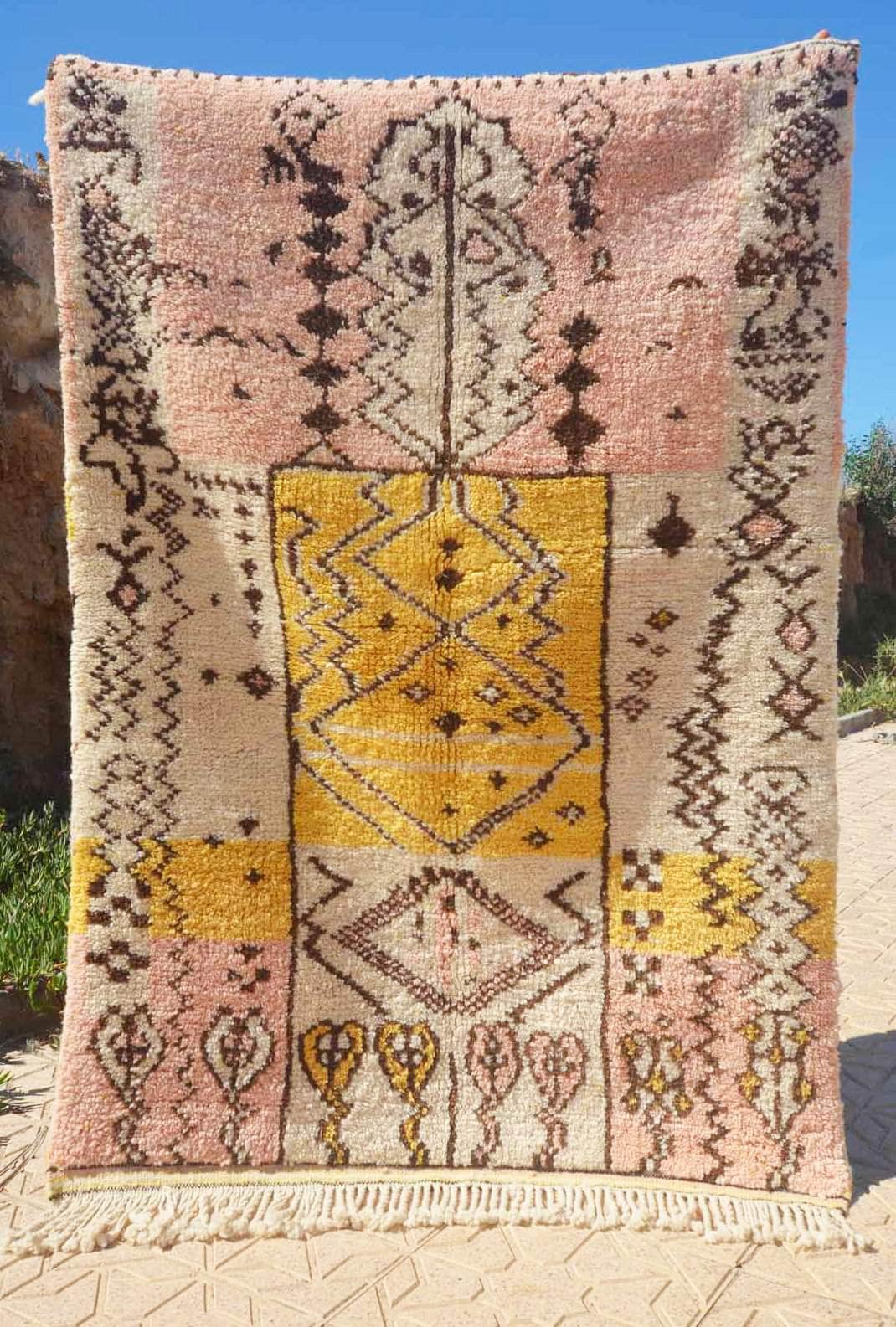 Golden Hour | Bespoke Pink & Golden Yellow Azilal Berber Rug - Image 5