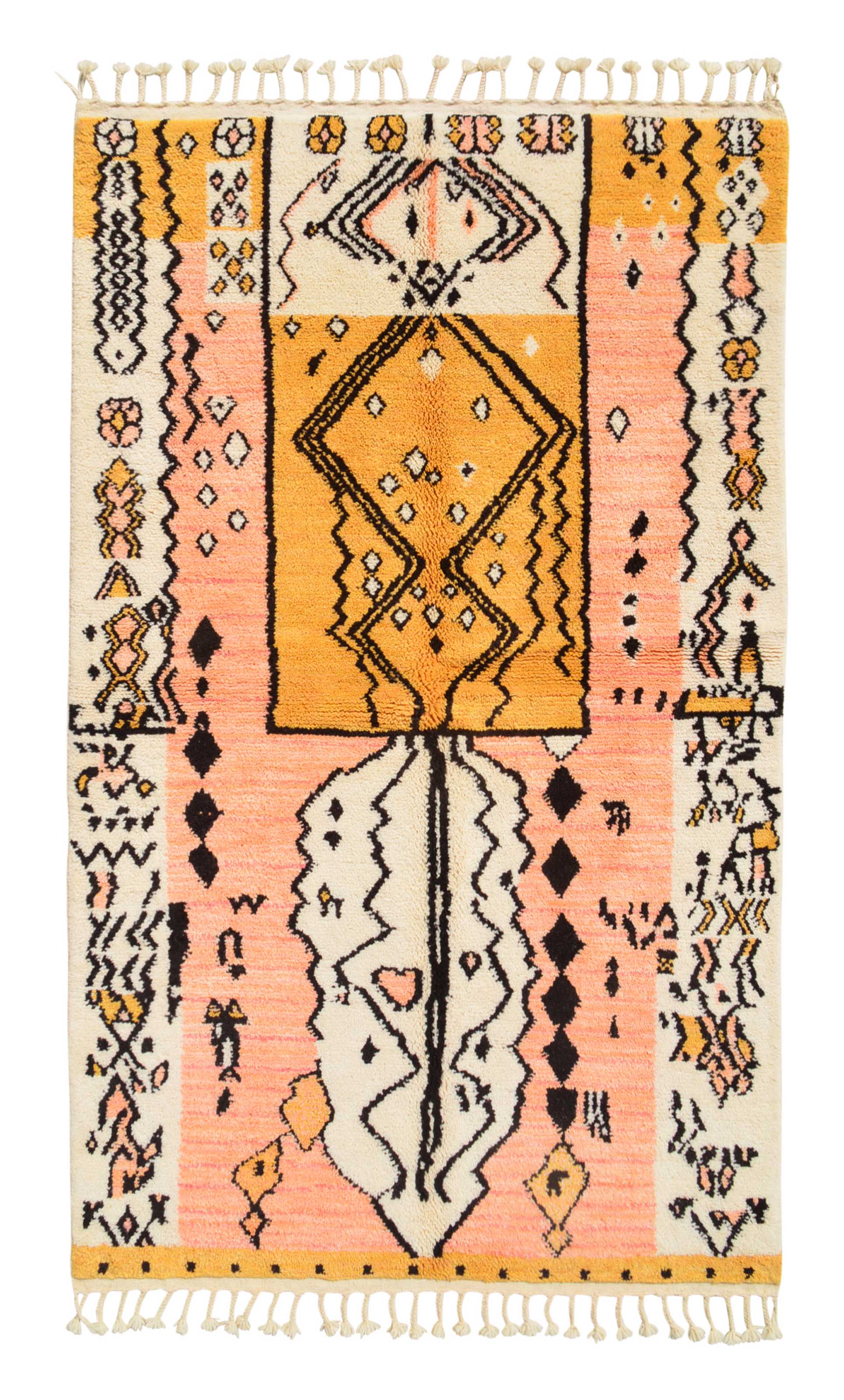Golden Hour II (5'0" x 8'0") - Salmon Pink & Gold Tribal Totem Azilal Rug