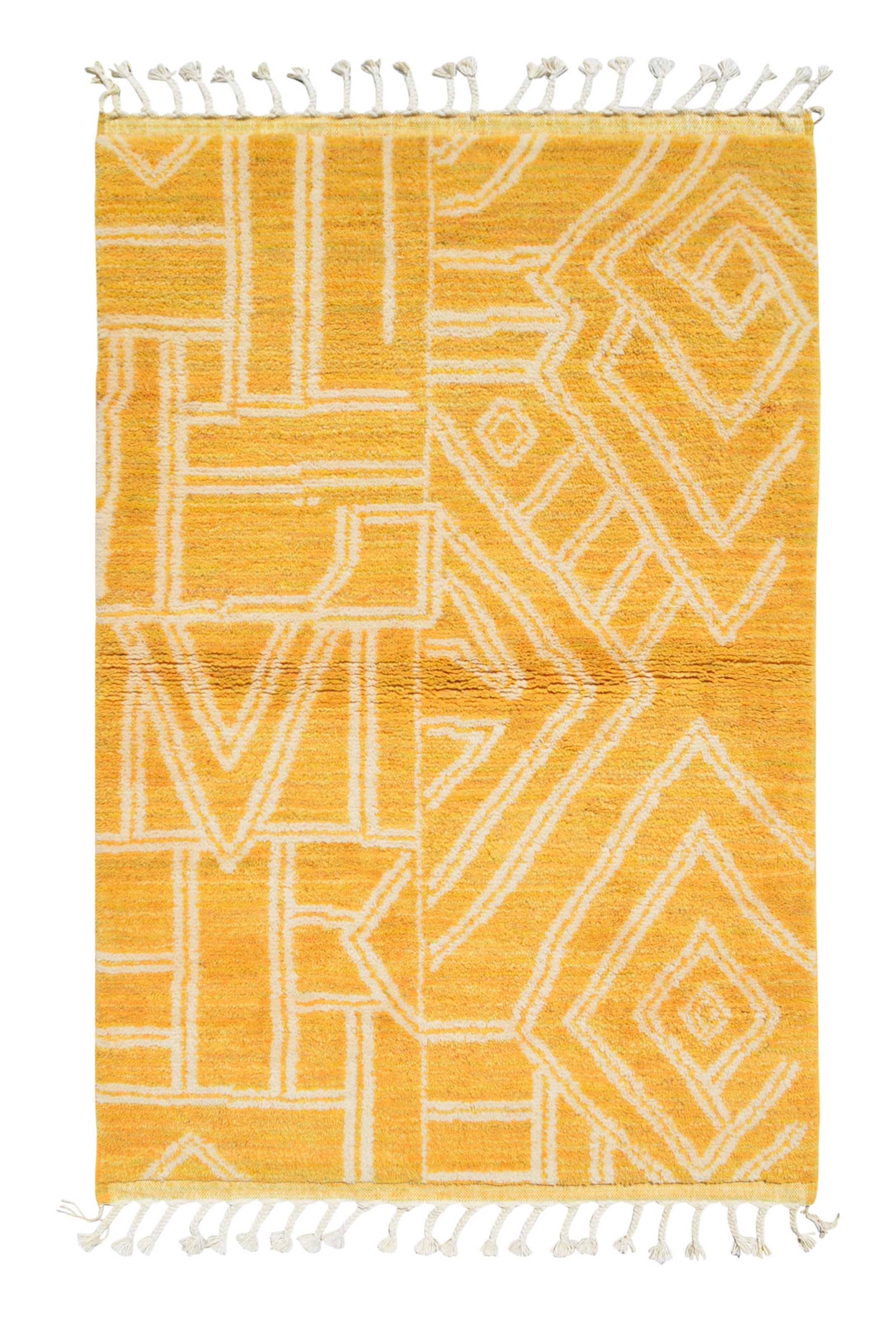 Golden Kuba | Bespoke Saffron & White Kuba-Inspired Azilal Rug