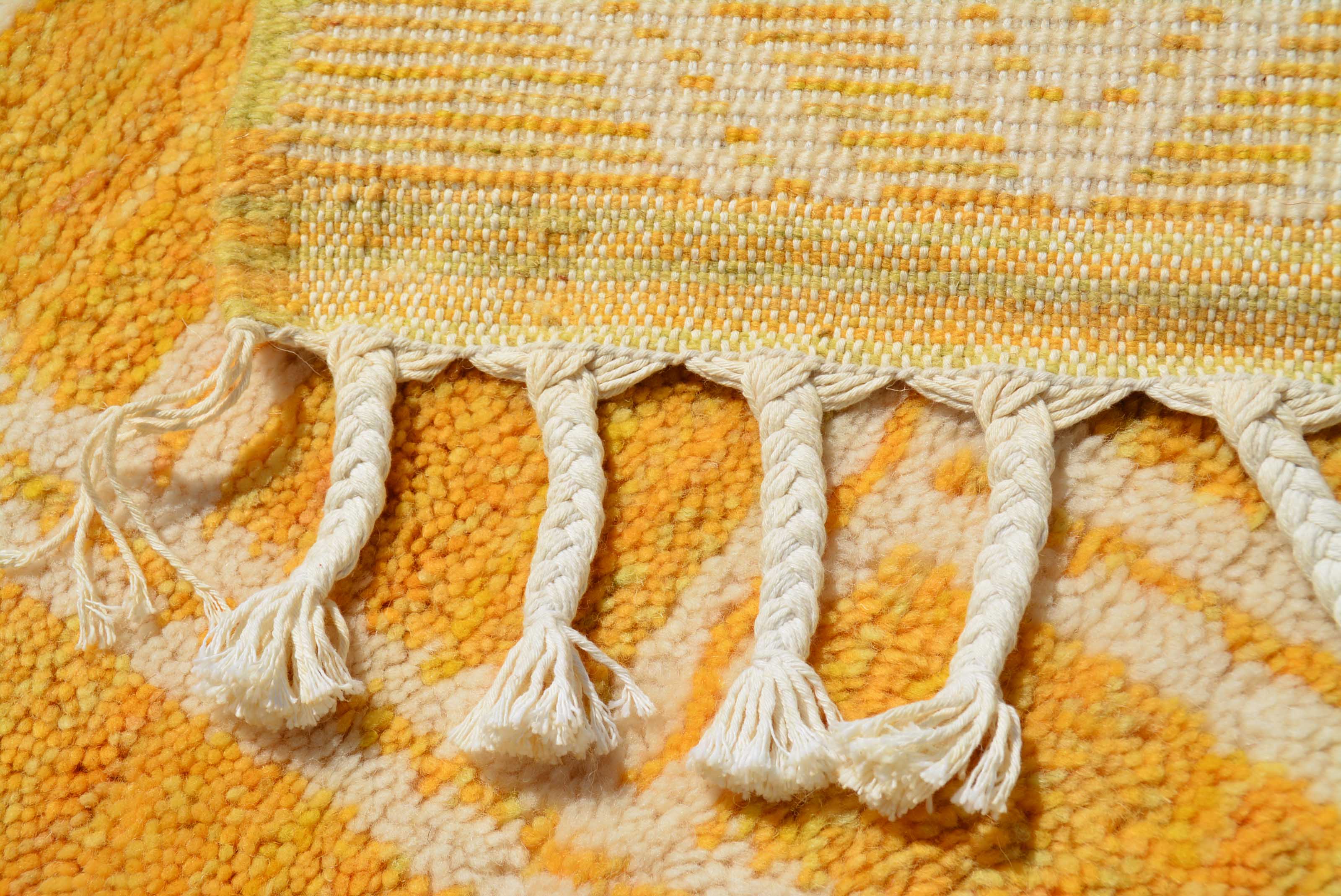 Golden Kuba (4'2" x 6'2") - Abstract Golden Yellow Geometric Maze Berber Rug - Image 4