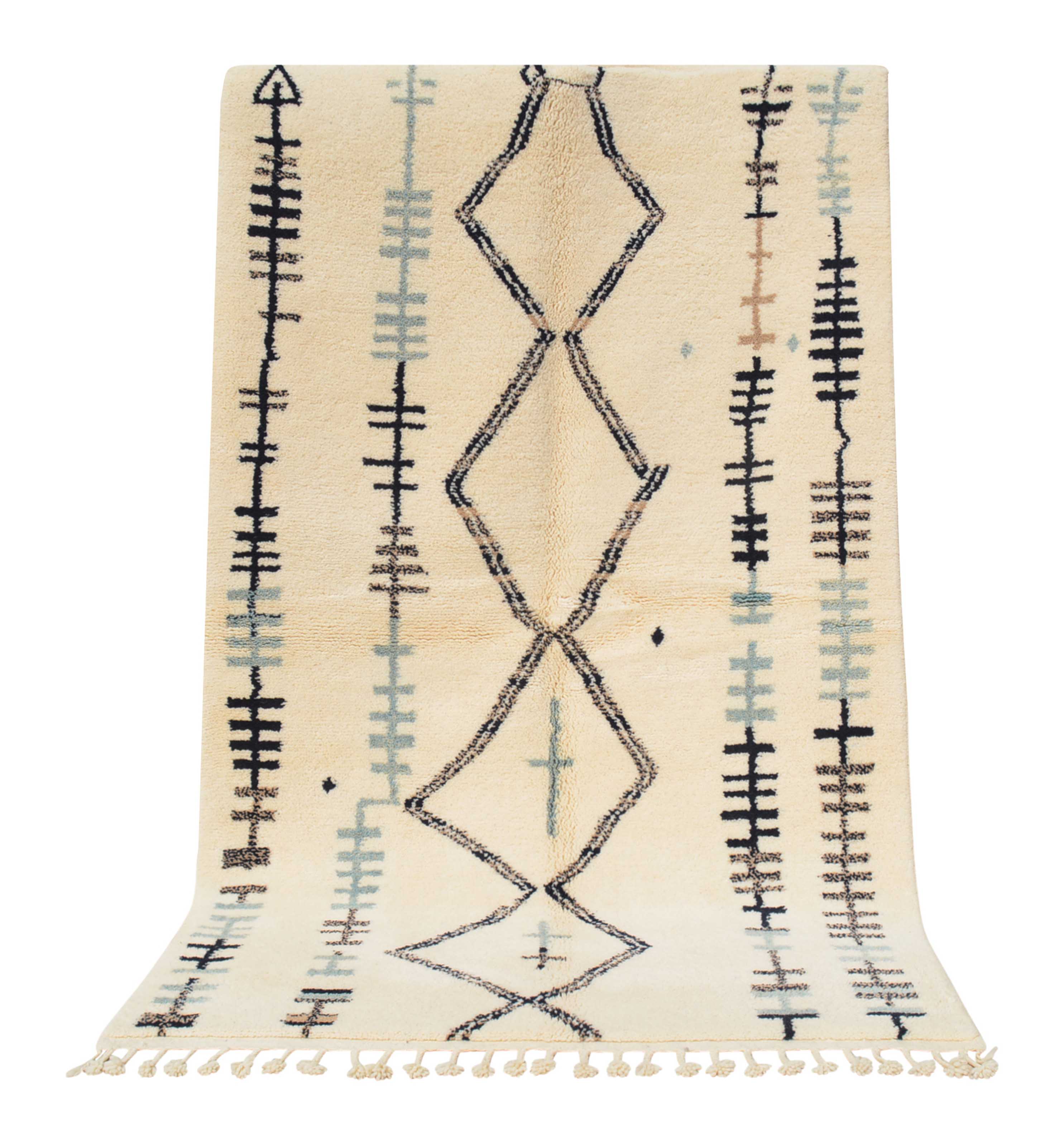 Hermano (5'0" x 8'0") - Abstract Blue & Grey Tribal Diamond Ladder Azilal Rug - Image 6