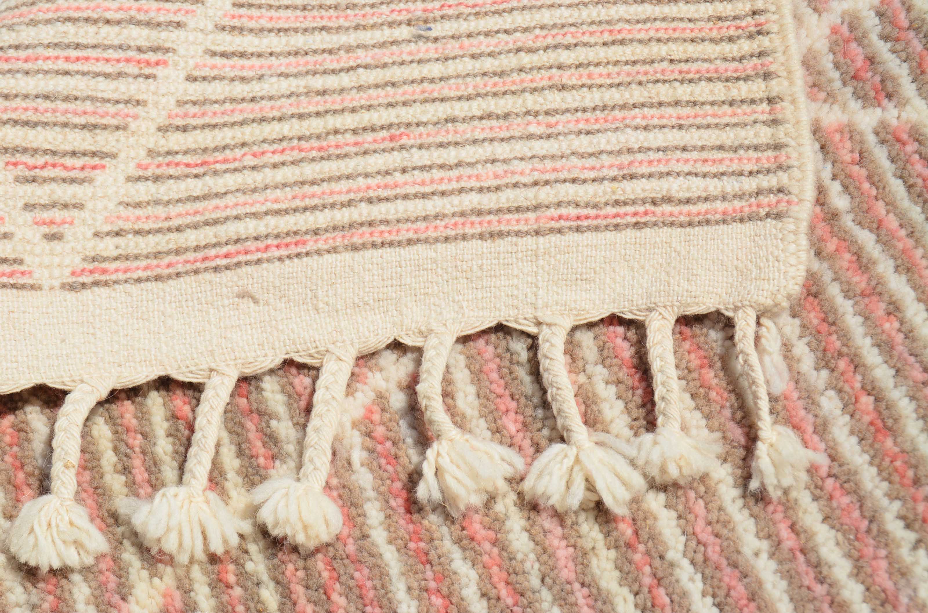 Hold On (4'2" x 6'2") - Abstract Pink & Grey Striped Diamond Lattice Azilal Rug - Image 4