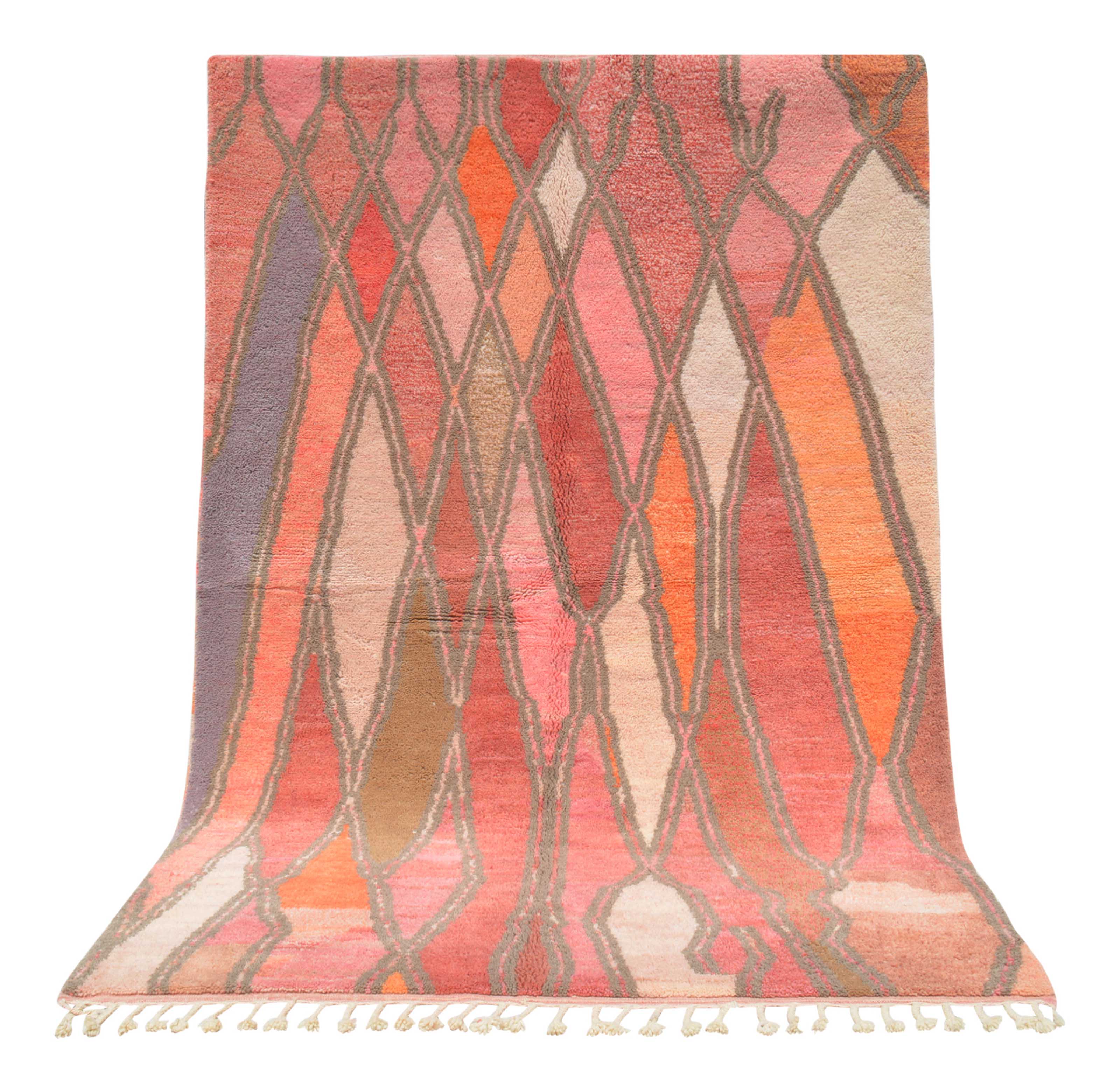 Hopeful (6'0" x 8'10") - Abstract Pink & Orange Elongated Diamond Azilal Rug - Image 6