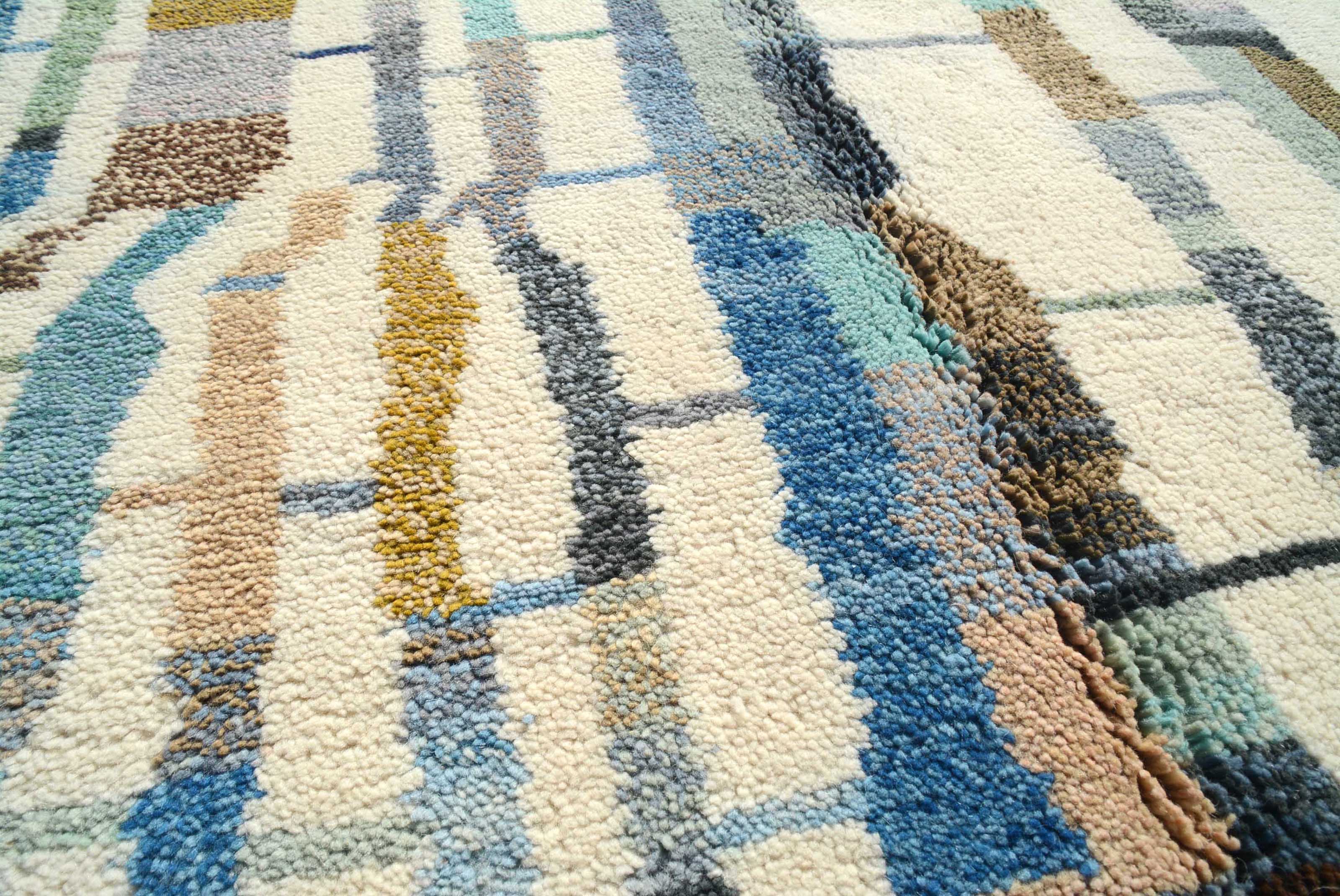 IndigoGlow (5'0" x 8'0") - Abstract Blue & Earthy Mosaic Azilal Rug - Hand-Knotted Wool - Image 2