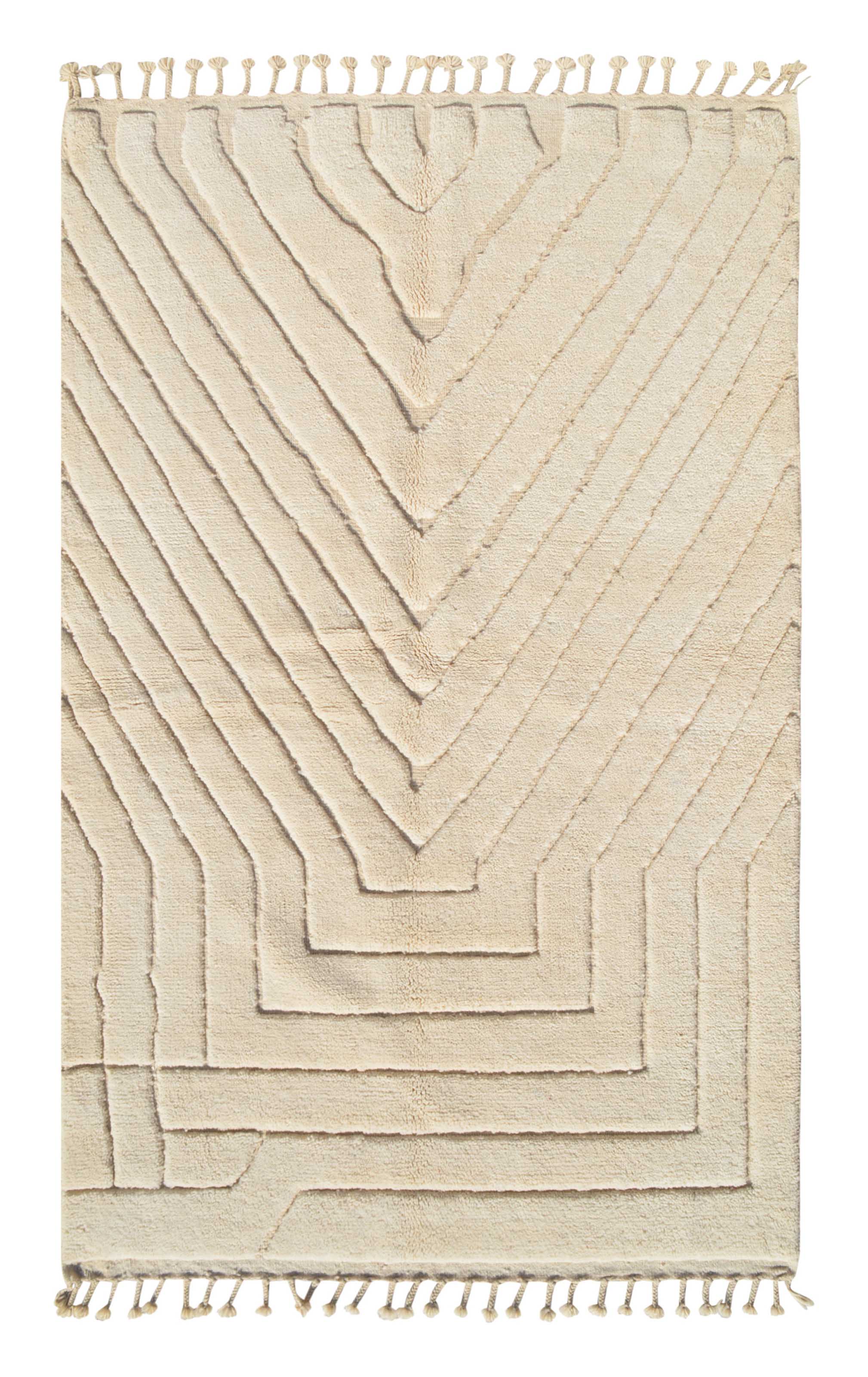 Lighter (5'2" x 8'2") - Textured White High-Low Berber Rug - Hand-Knotted Wool