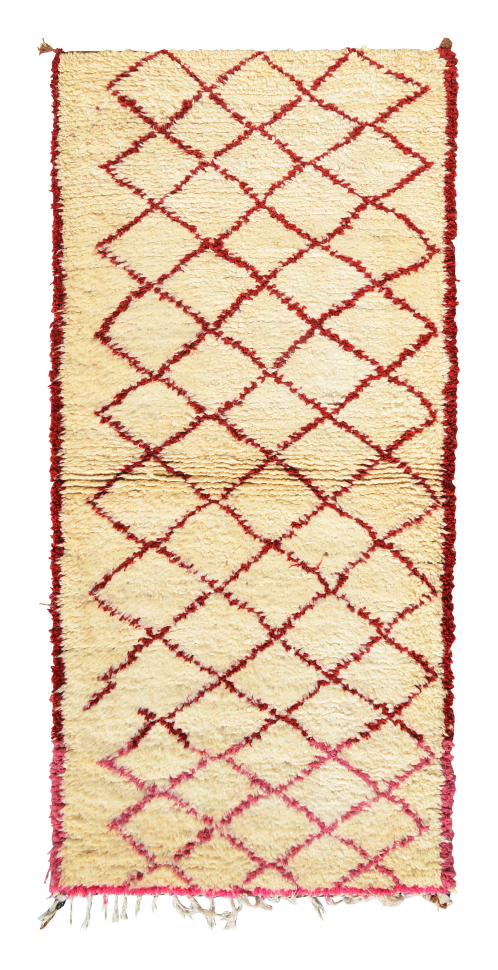 Love You (3'4" x 7'10") – Vintage Red & Pink Diamond Beni Ourain Moroccan Runner