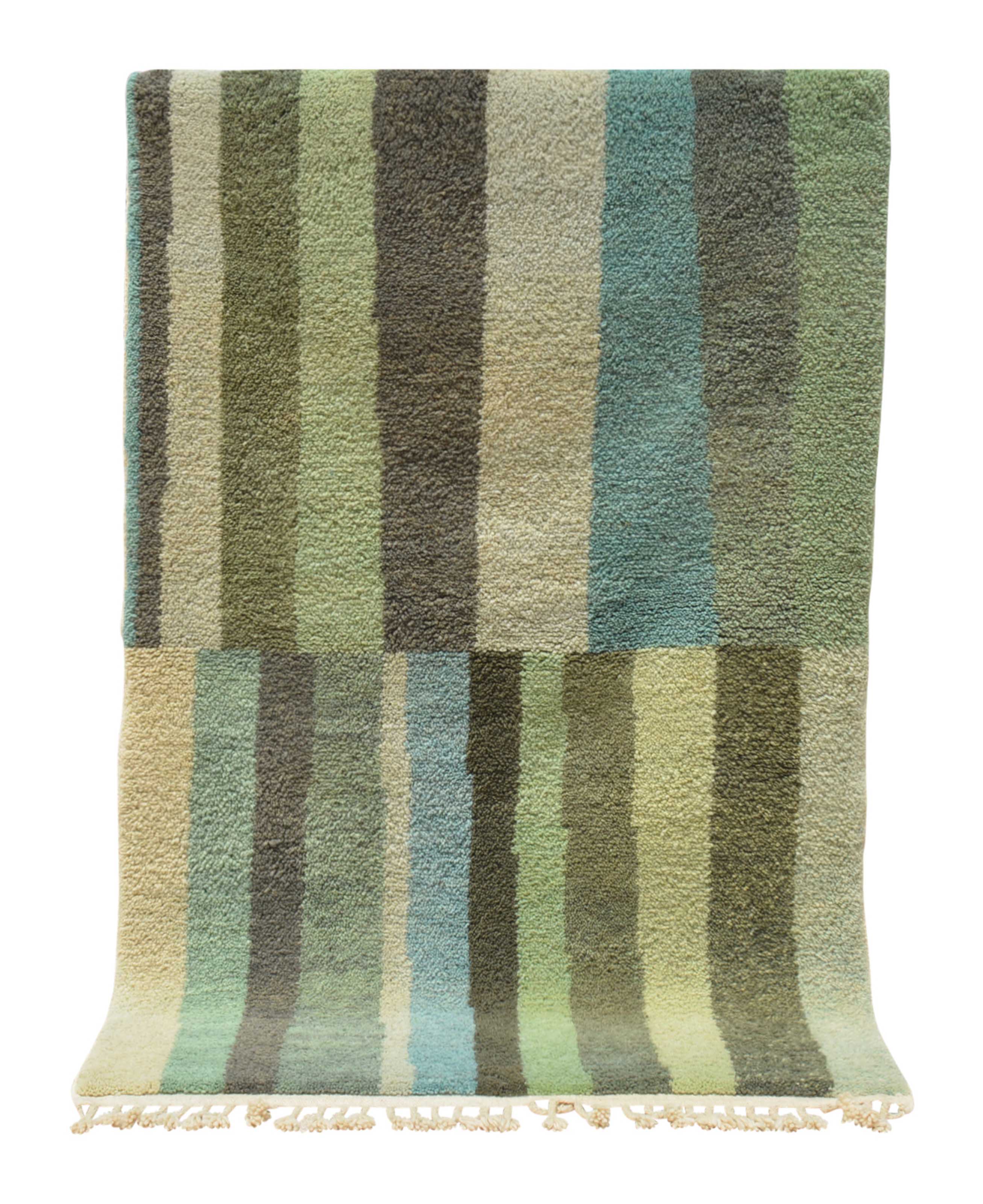 Lush Green (4'0" x 6'0") - Green & Teal Vertical Stripe Color Block Rug - Image 6