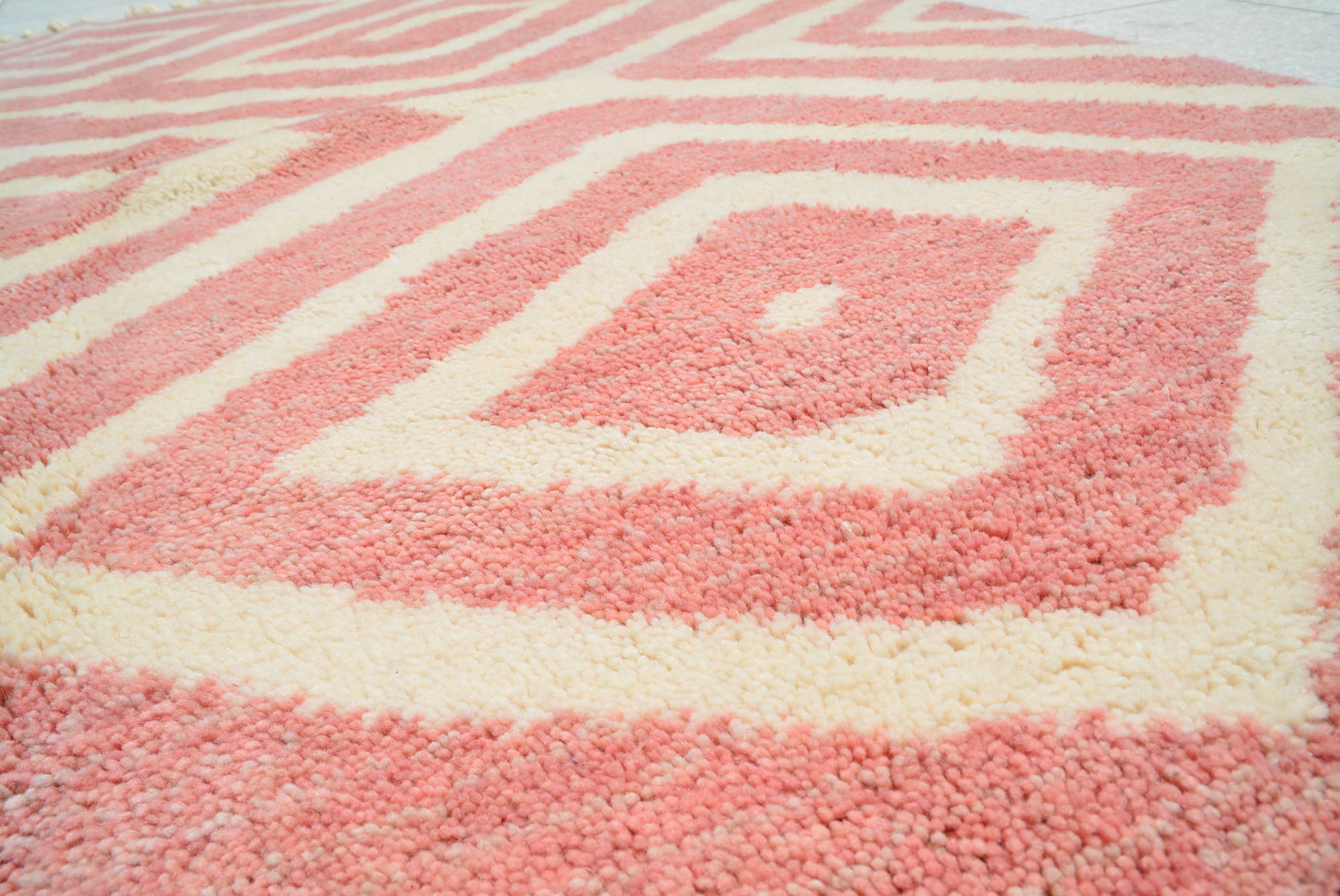 Made of Love (6'2" x 9'0") - Abstract Pink & Cream Geometric Mud Cloth Berber Rug - Image 2