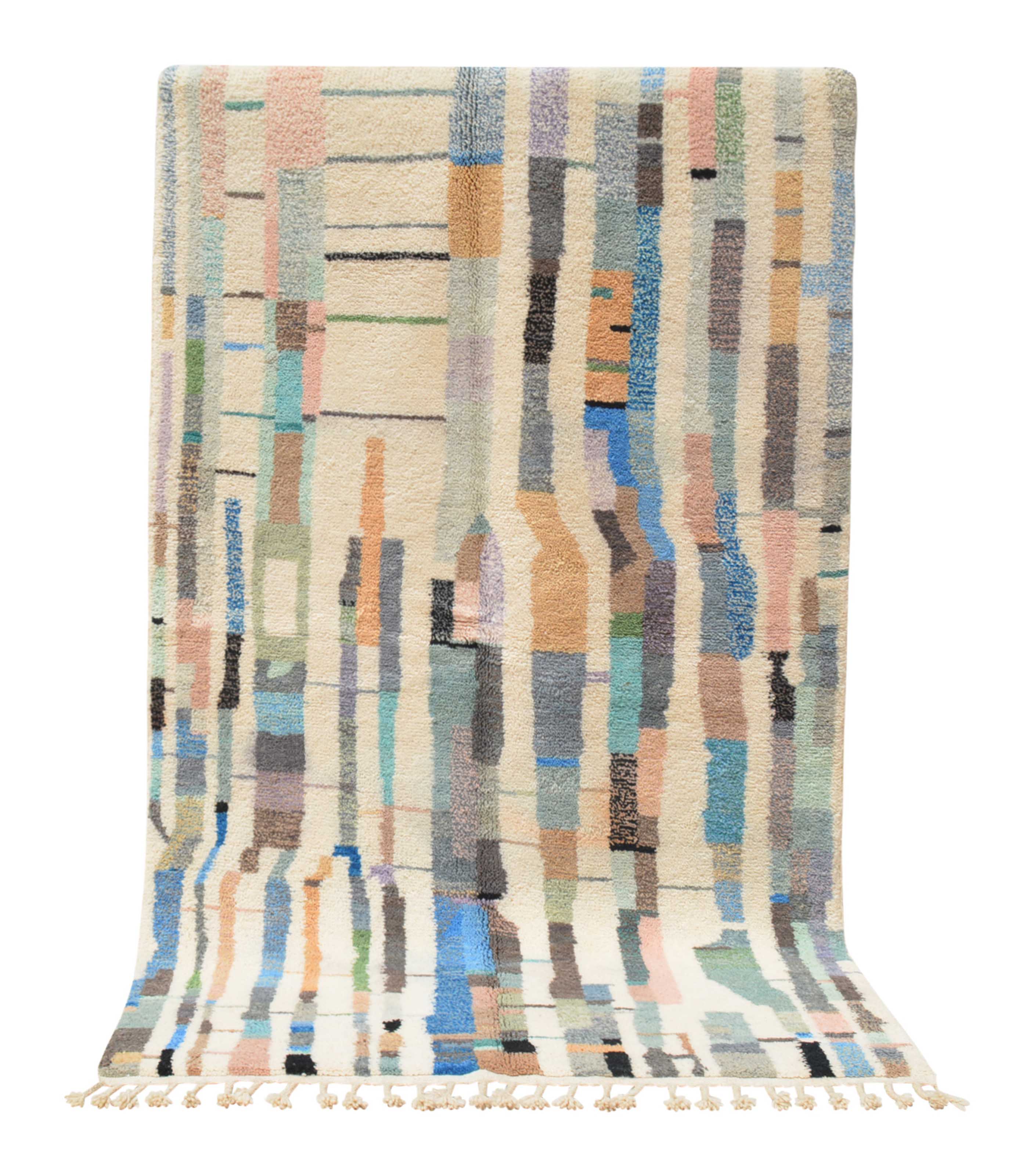 Marine (5'2" x 8'0") - Abstract Blue & Pastel Mosaic Azilal Rug - Image 6