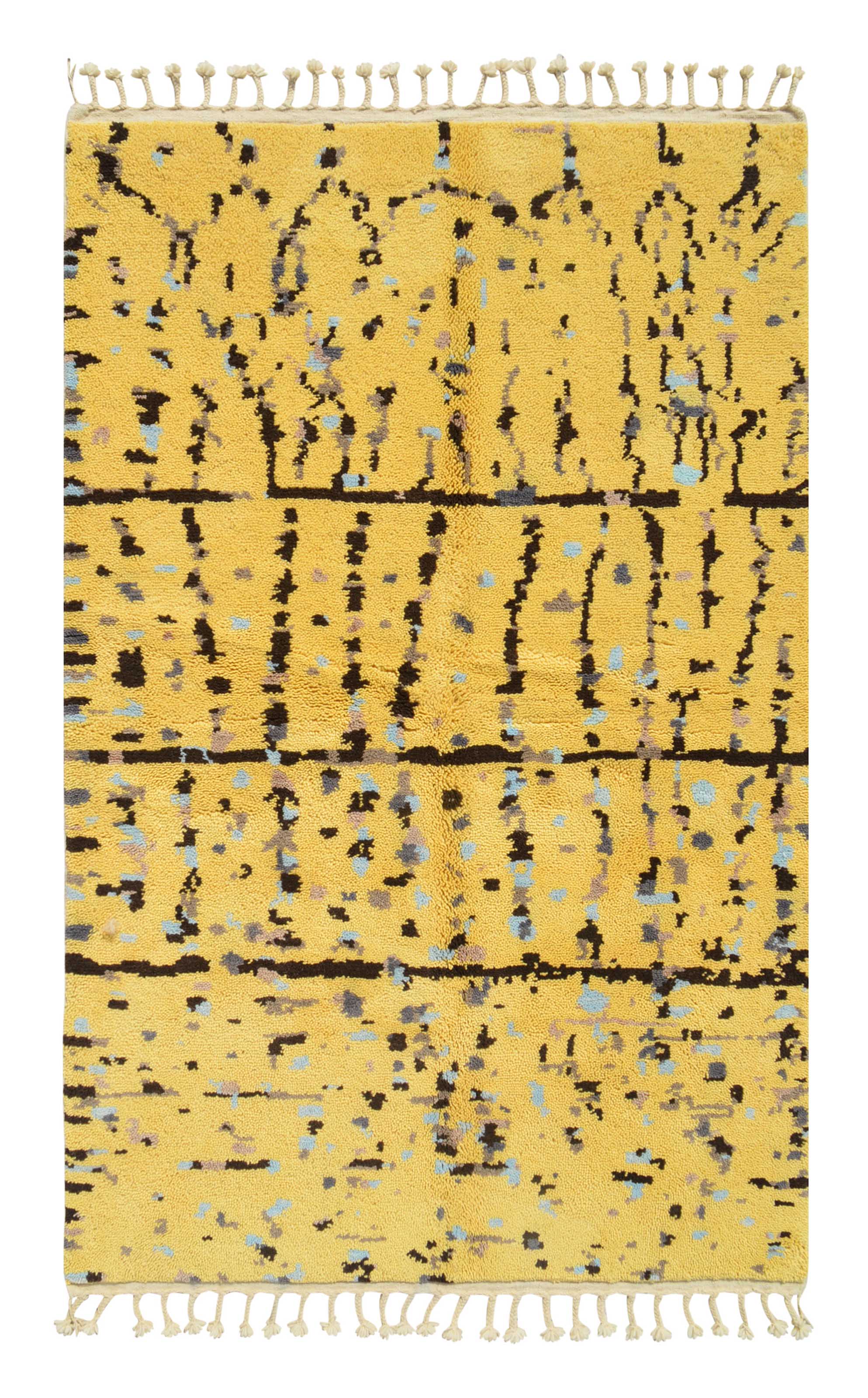 Mason (5'0" x 8'0") - Abstract Yellow & Blue Distressed Vintage Style Azilal Rug