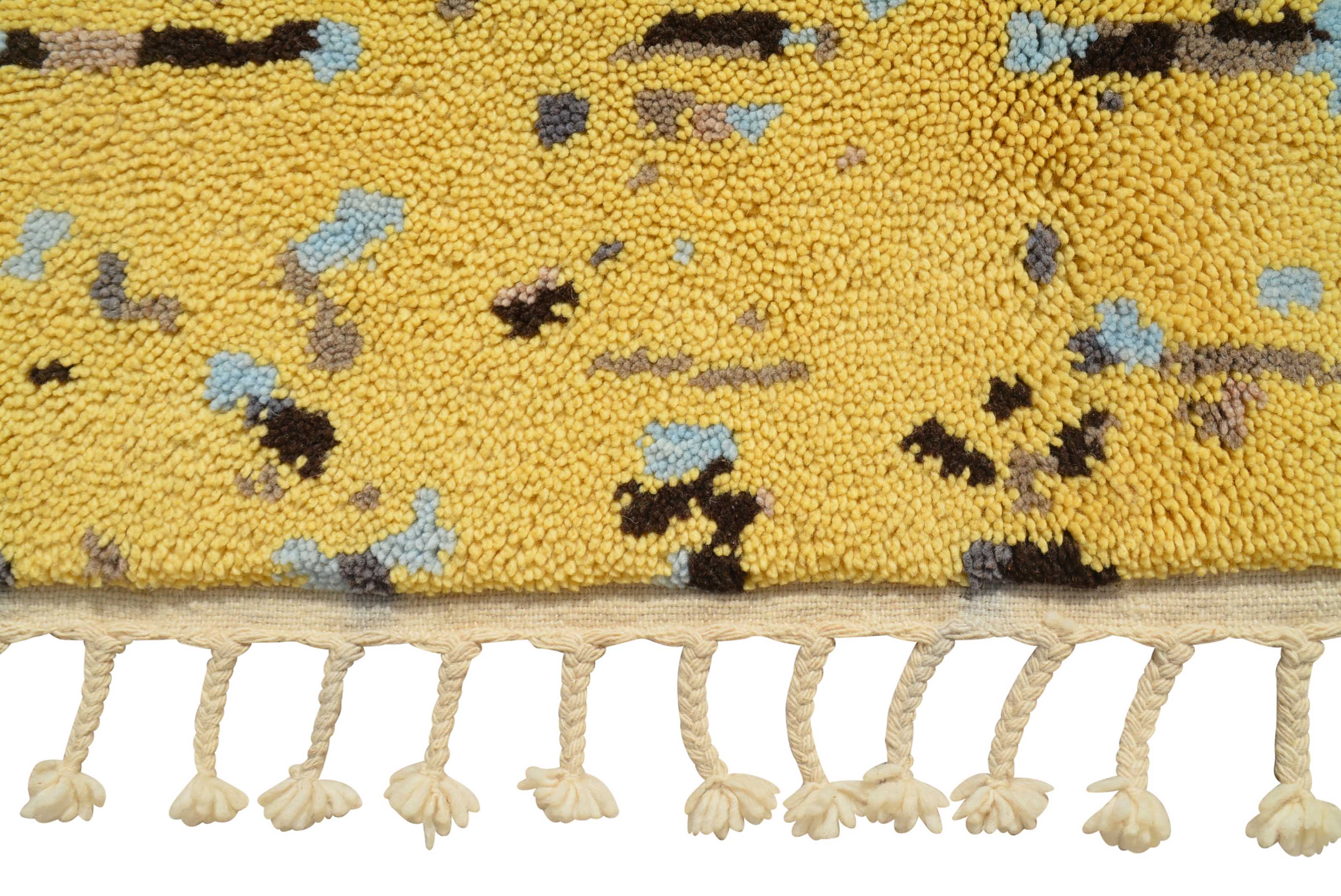 Mason (5'0" x 8'0") - Abstract Yellow & Blue Distressed Vintage Style Azilal Rug - Image 3