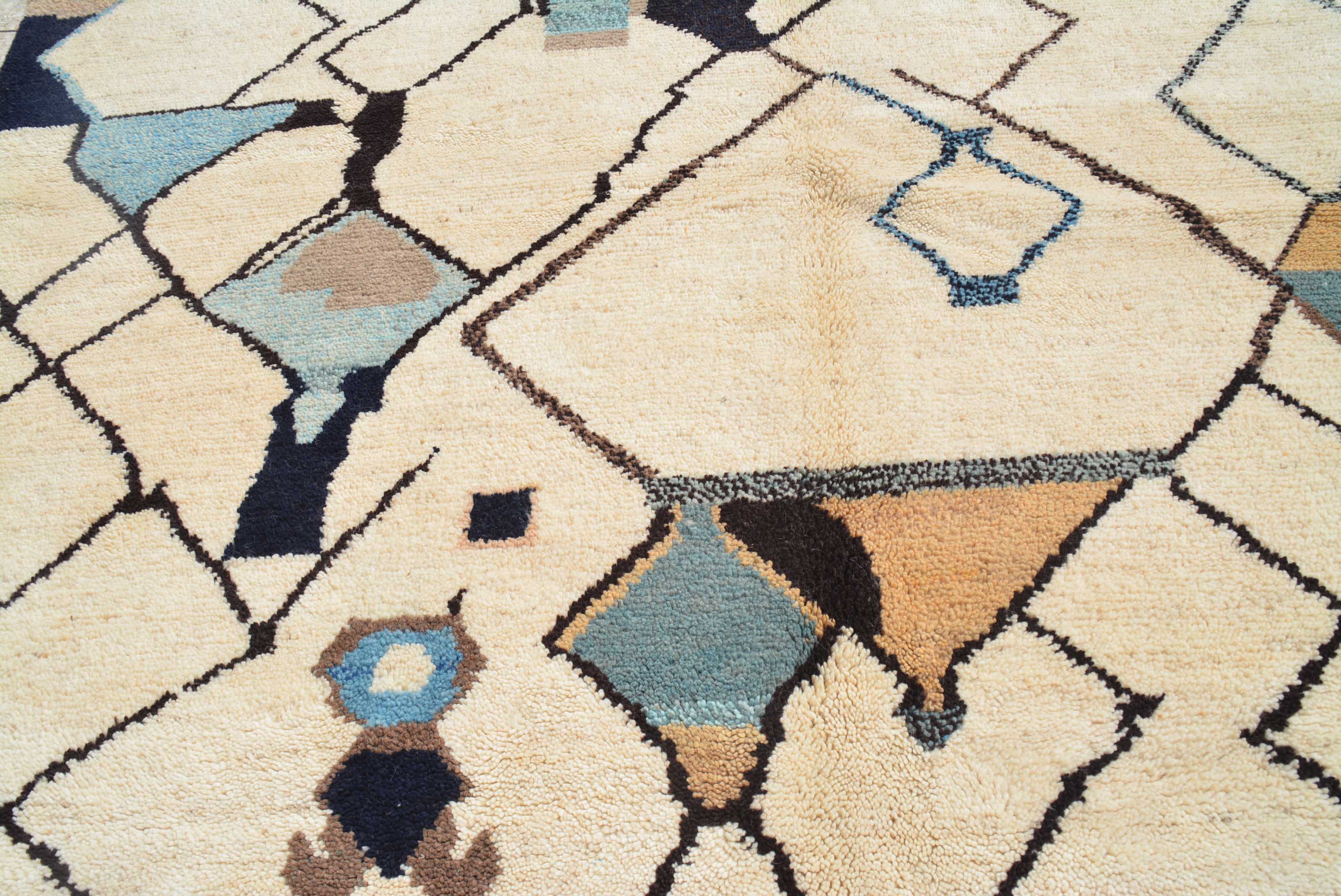 Merchant | Bespoke Tan & Blue Geometric Azilal Rug - Image 2