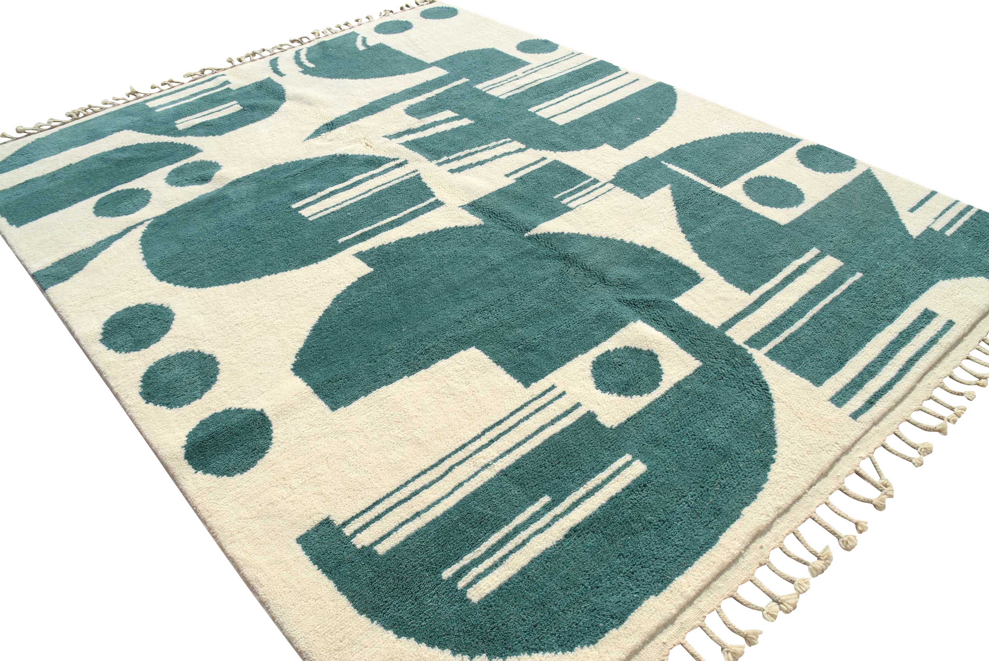 Modern Azure (8'0" x 10'0") - Abstract Teal Geometric Azilal Rug - Hand-Knotted Wool - Image 5