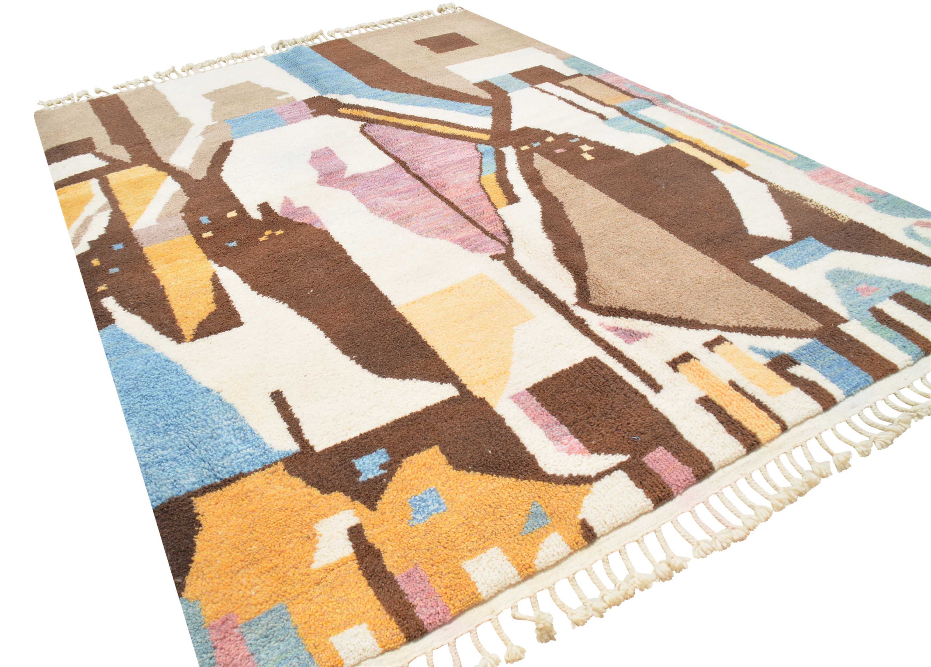 Modernist Canvas (7'0" x 9'2") - Abstract Cubist Brown & Blue Azilal Rug - Image 5