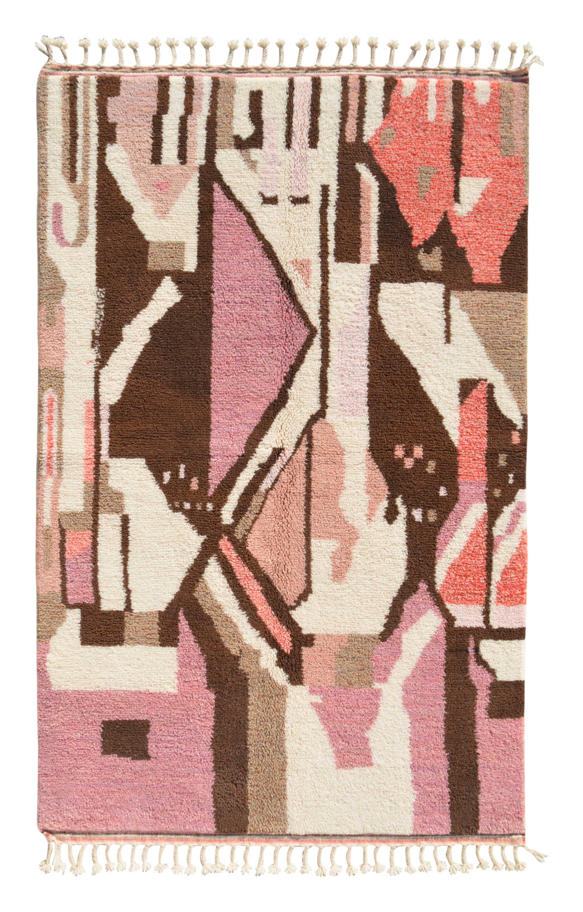 Pink Jazz (5'0" x 7'10") - Abstract Pink & Brown Cubist Geometric Azilal Rug