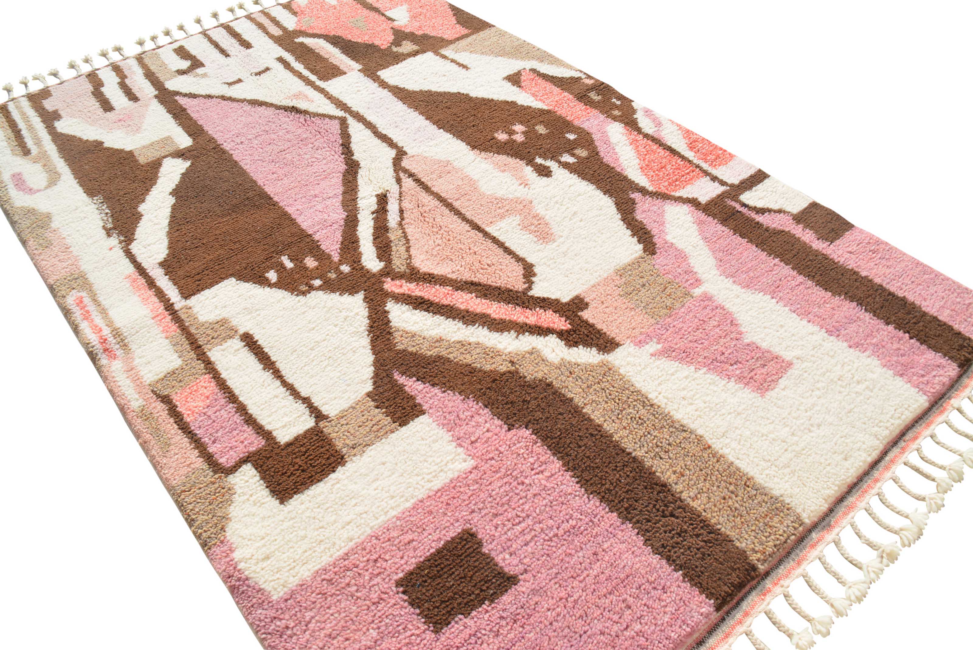 Pink Jazz (5'0" x 7'10") - Abstract Pink & Brown Cubist Geometric Azilal Rug - Image 4