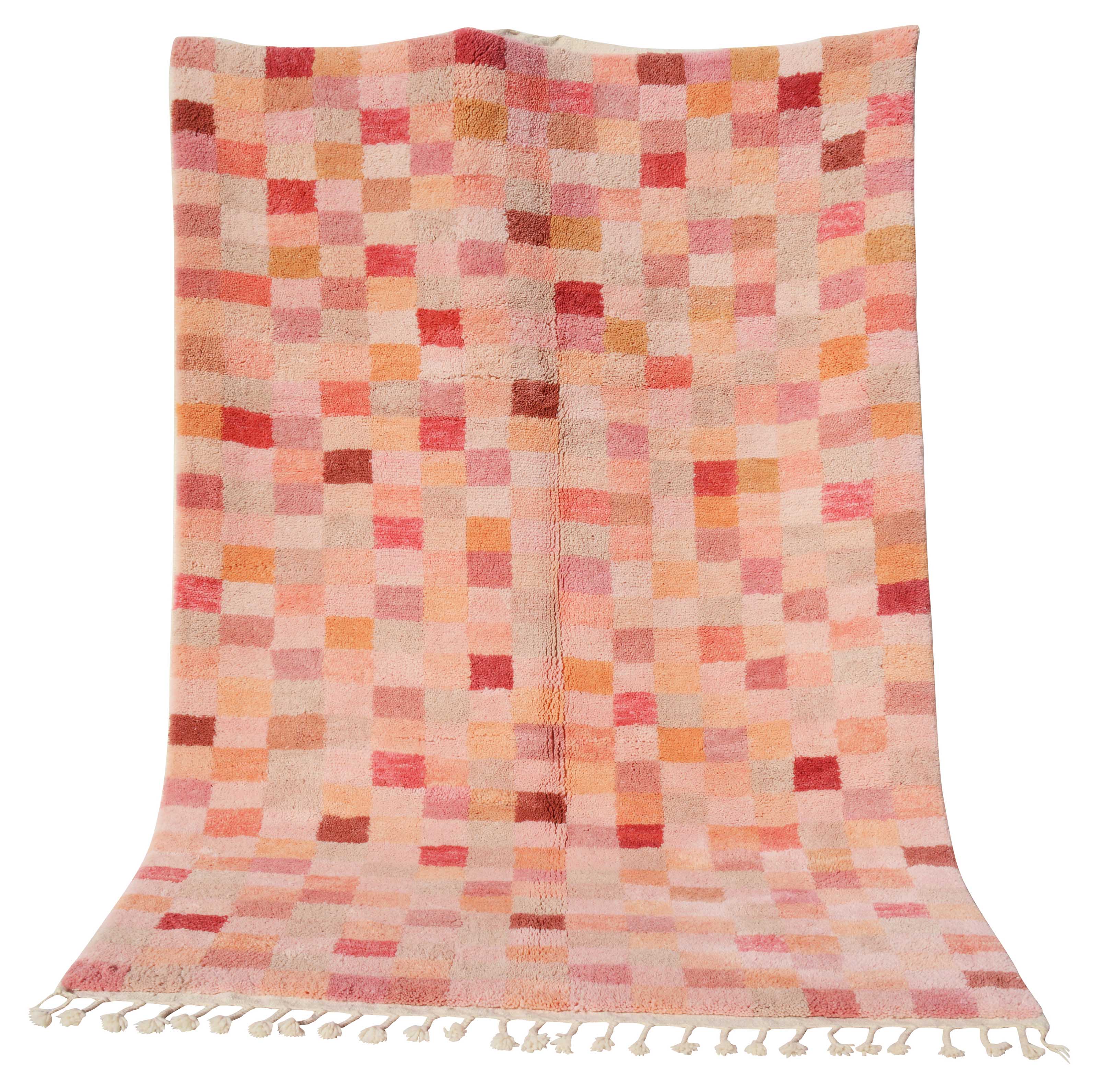 Pink Patches (5'3" x 7'10") - Abstract Pink & Orange Checkerboard Berber Rug - Image 5