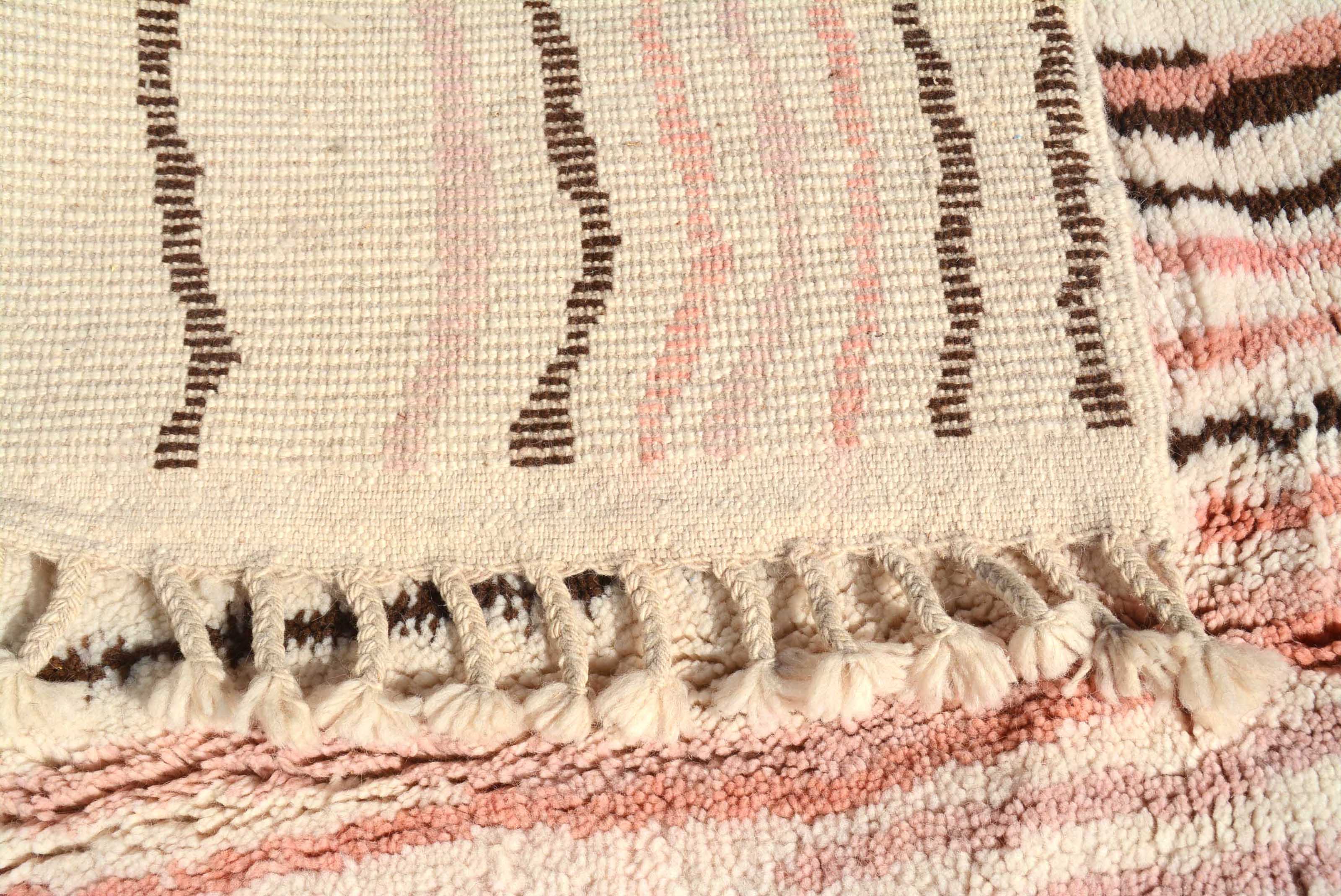 PinkLuxe (7'0" x 9'0") - Abstract Pink & Brown Stripe Azilal Rug - Hand-Knotted Wool - Image 4