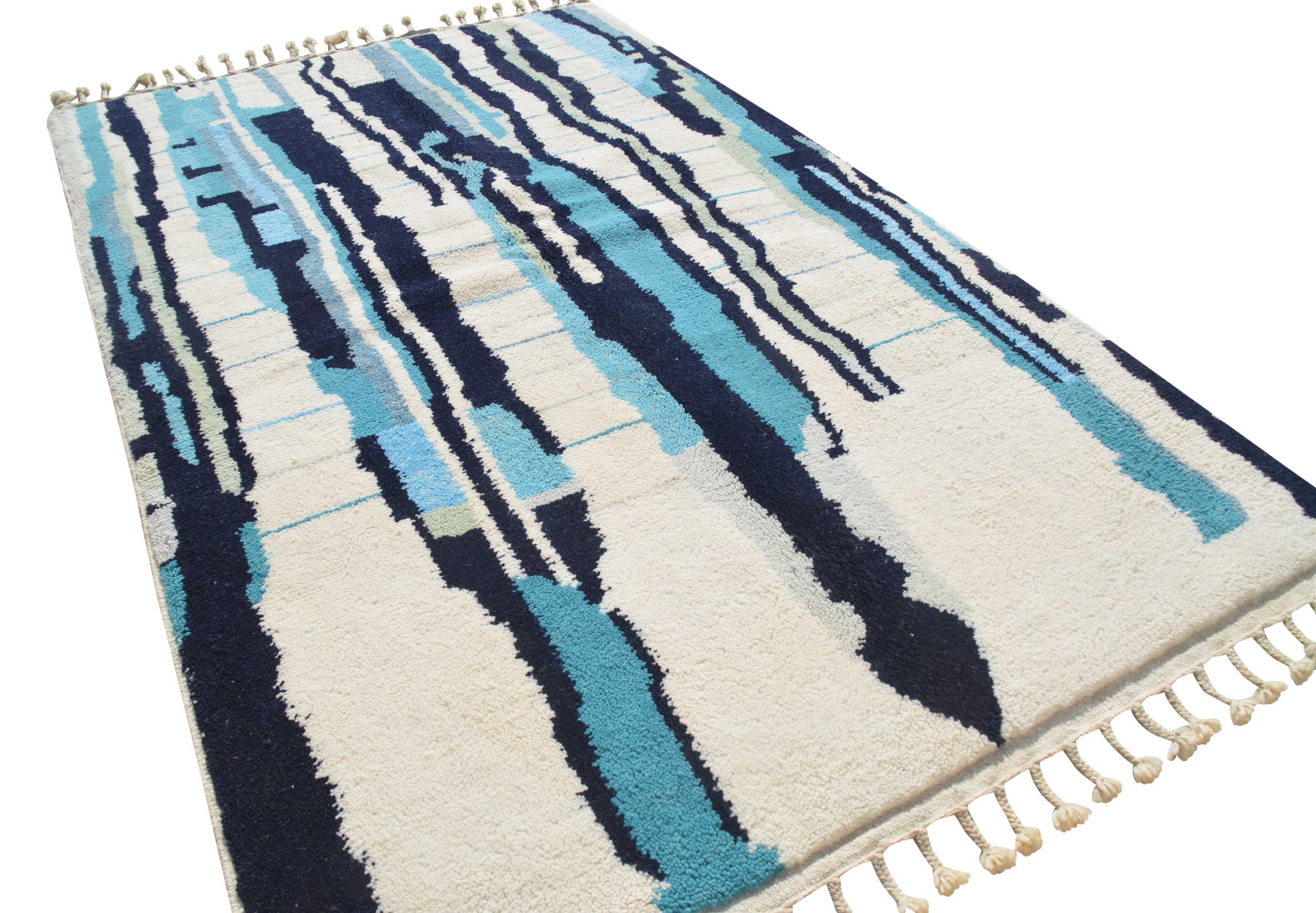 Casablanca Blue (5'0" x 8'2") - Abstract Vertical Blue & Black Azilal Rug - Image 4