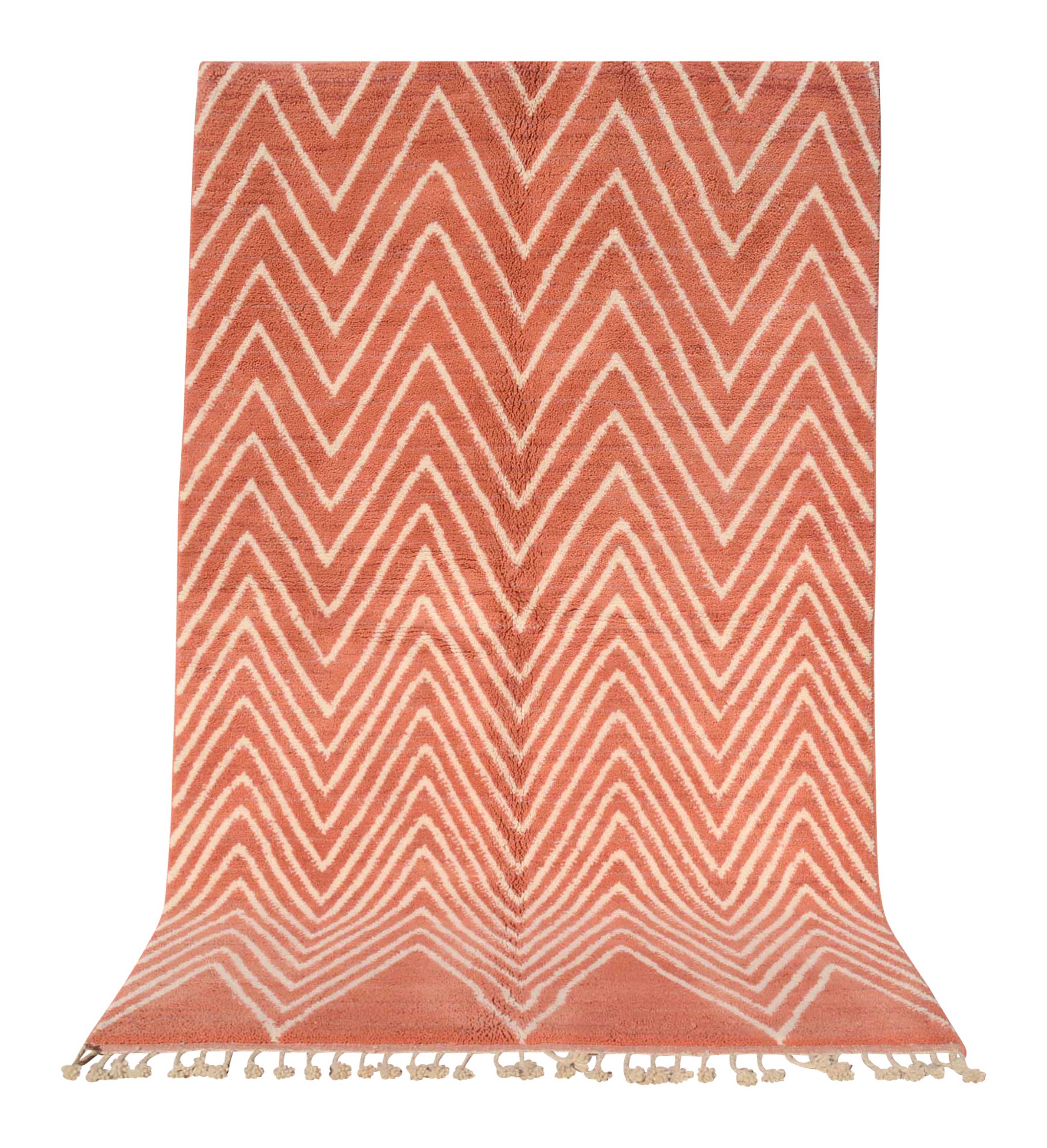 RoseWave (5'0" x 8'0") - Pink Chevron Geometric Azilal Rug - Hand-Knotted Wool - Image 5
