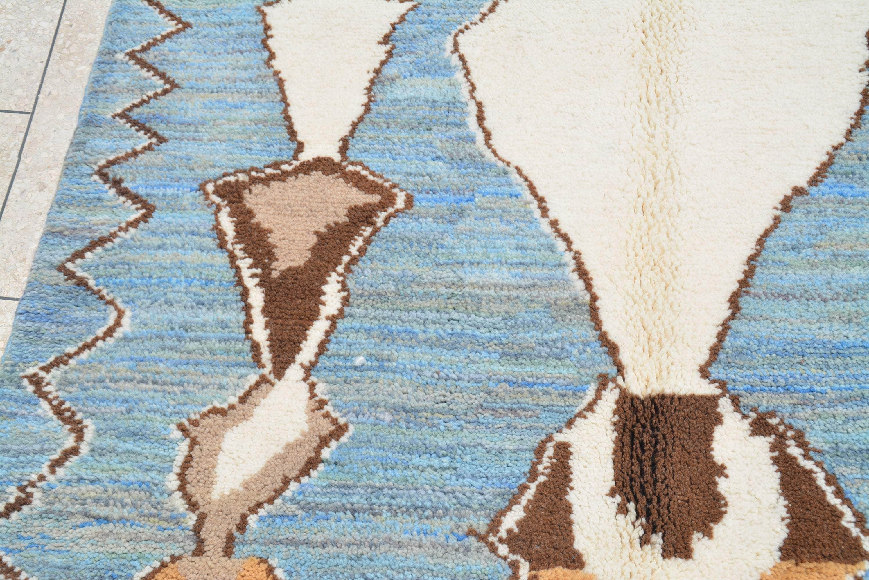 Royal Azure (5'2" x 8'2") - Royal Blue & Brown Abstract Geometric Lozenge Azilal Rug - Image 2