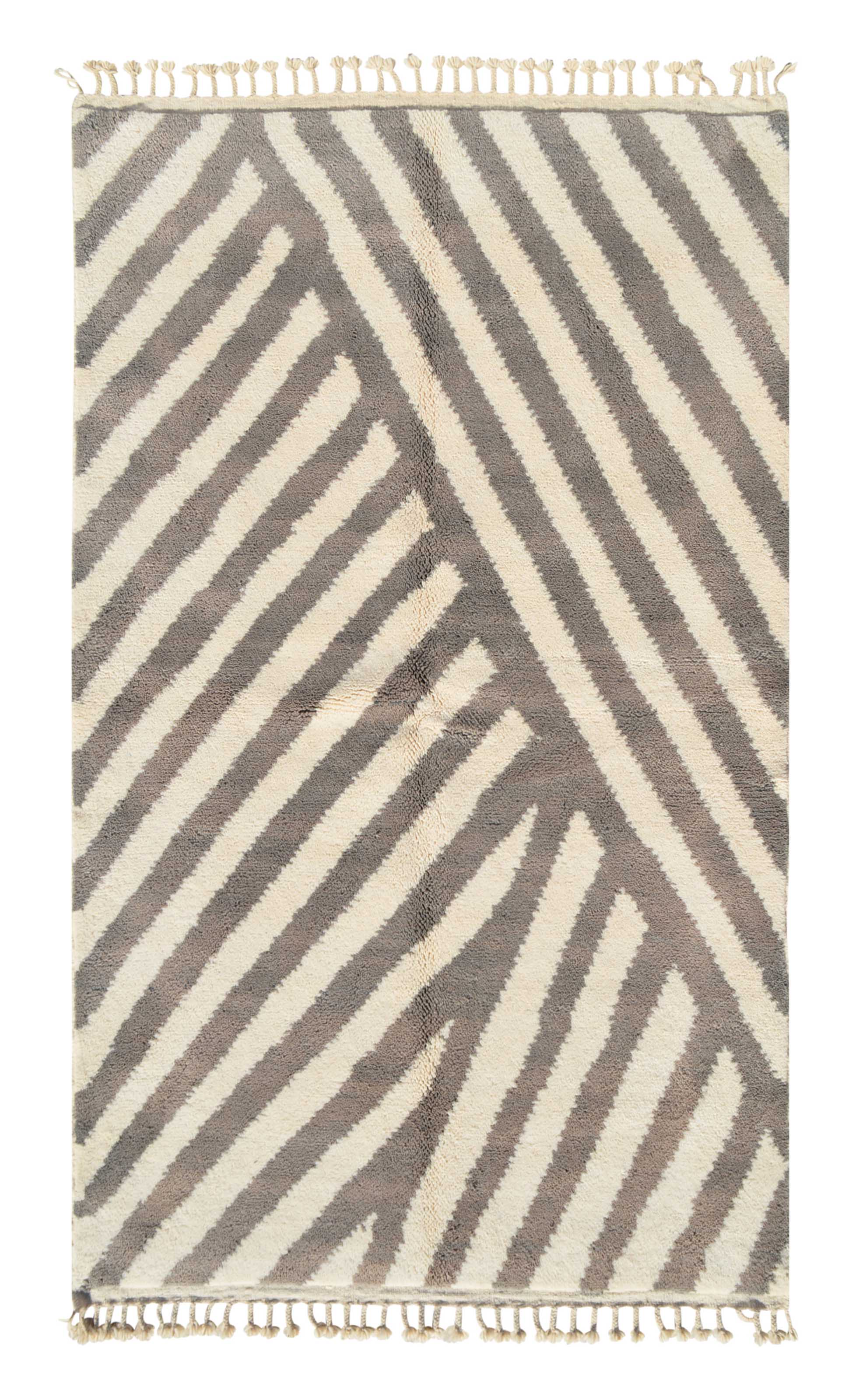 Silver Streak (5'0" x 8'4") - Minimalist Grey Striped Beni Ourain Rug - Hand-Knotted Wool