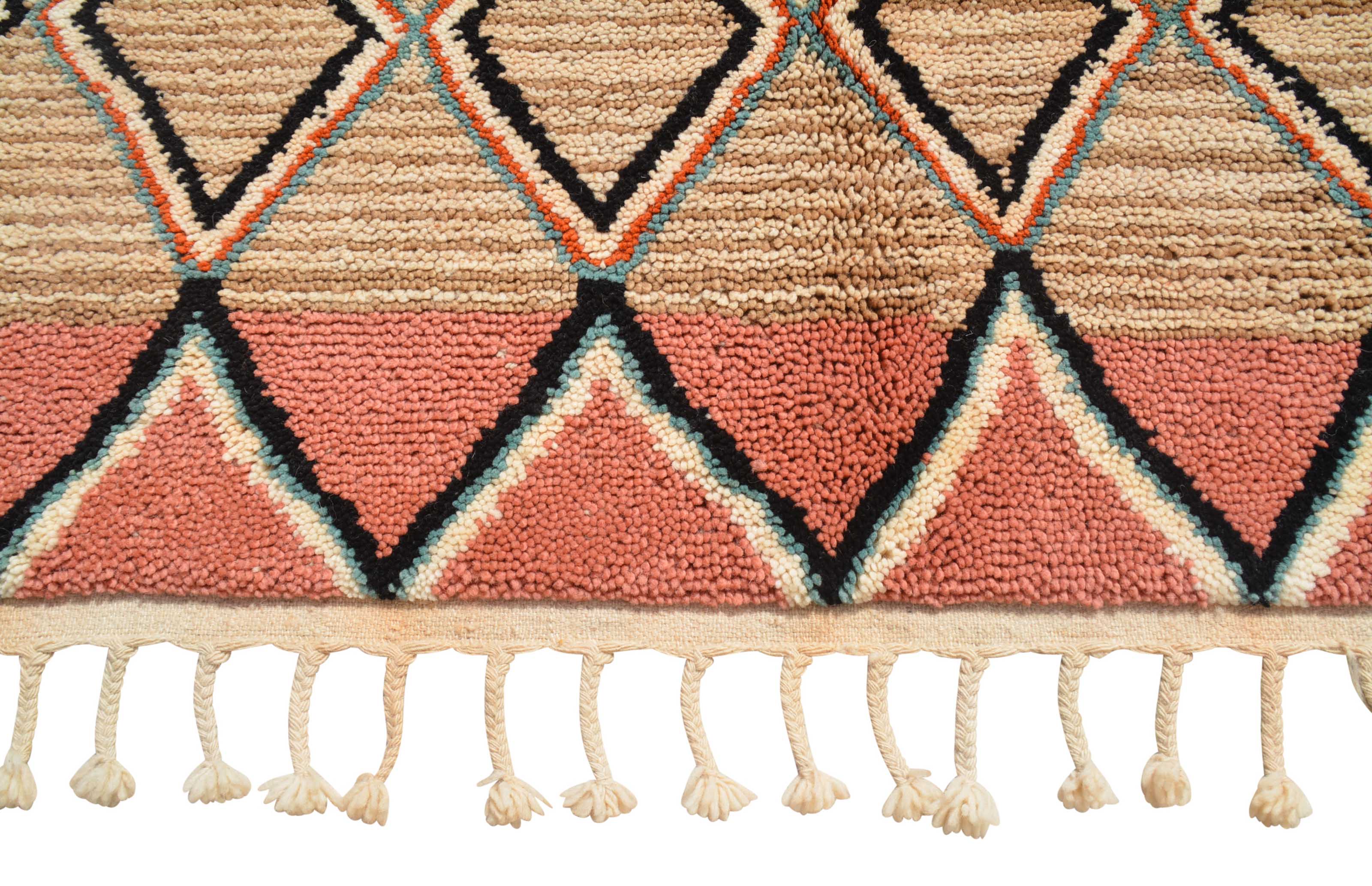 Slow Meadow (6'2" x 9'2") - Abstract Orange & Pink Striped Diamond Lattice Azilal Rug - Image 3