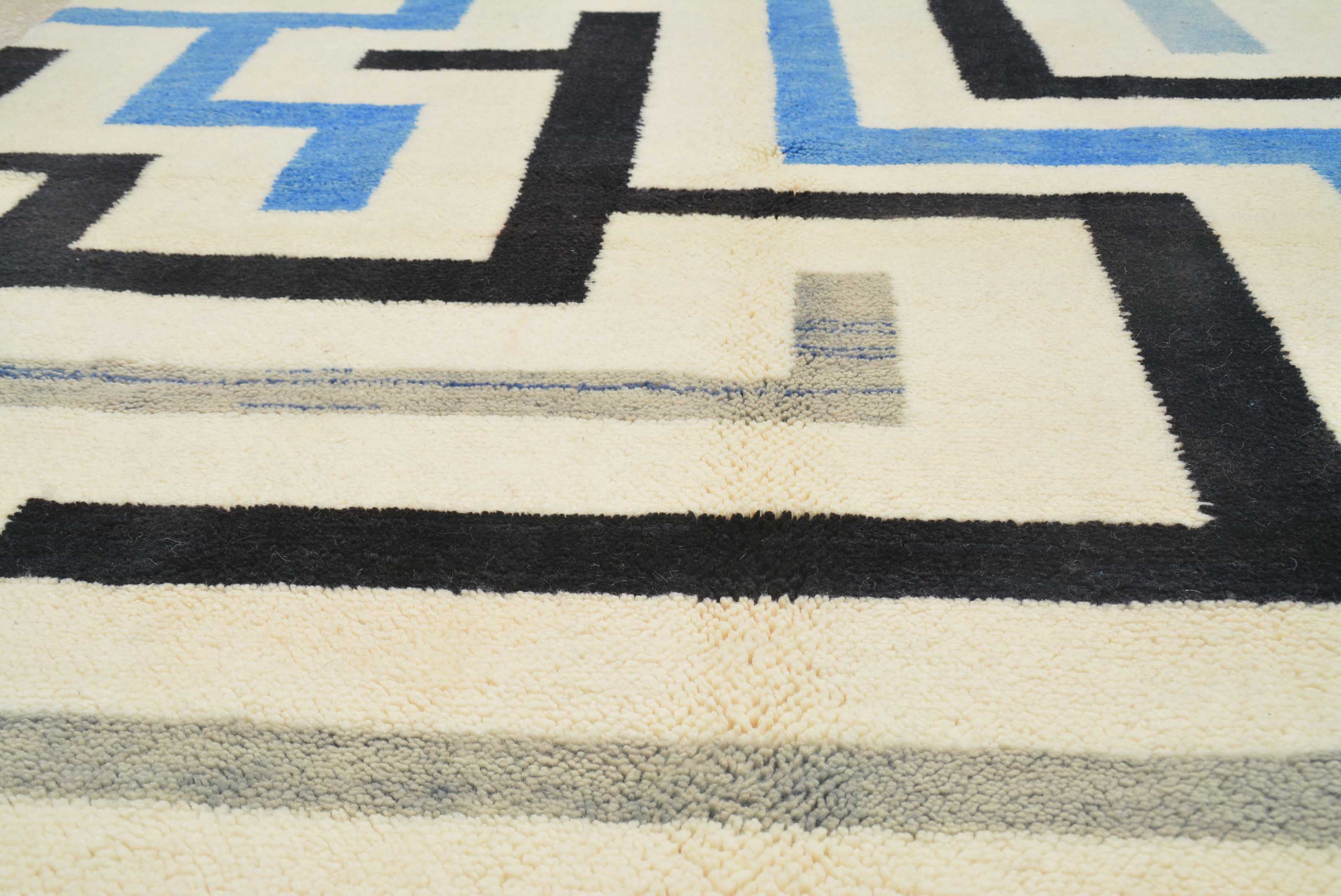 Spaces (6'0" x 8'8") - Abstract Blue & Black Maze Azilal Rug - Hand-Knotted Wool - Image 3
